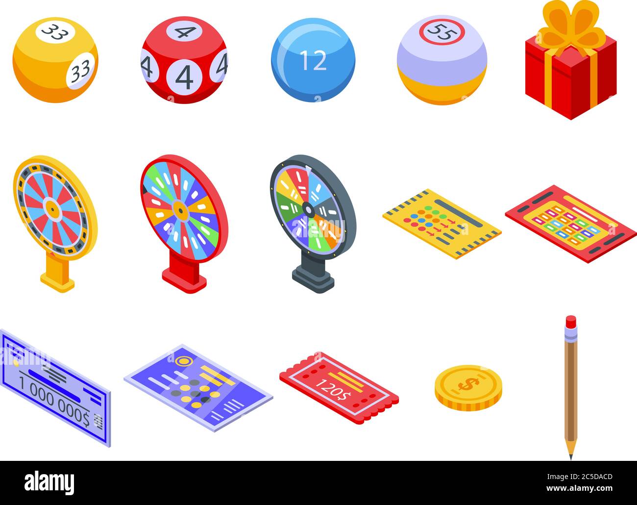 Lottery icons set, isometric style Stock Vector