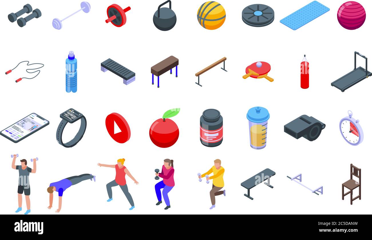Home training icons set, isometric style Stock Vector