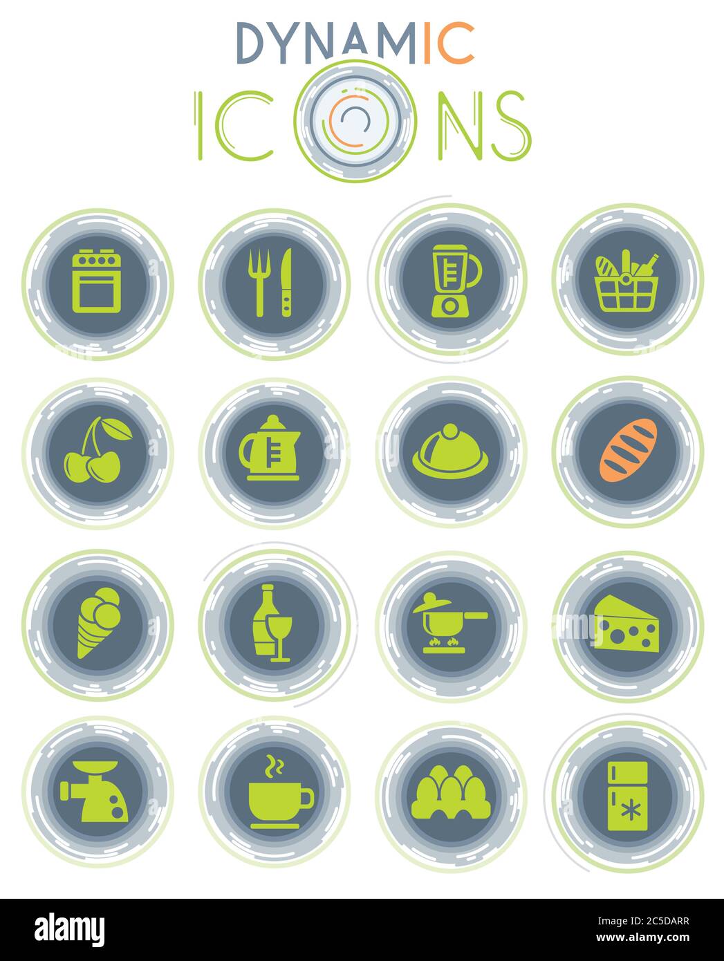 food and kitchen dynamic icons Stock Vector
