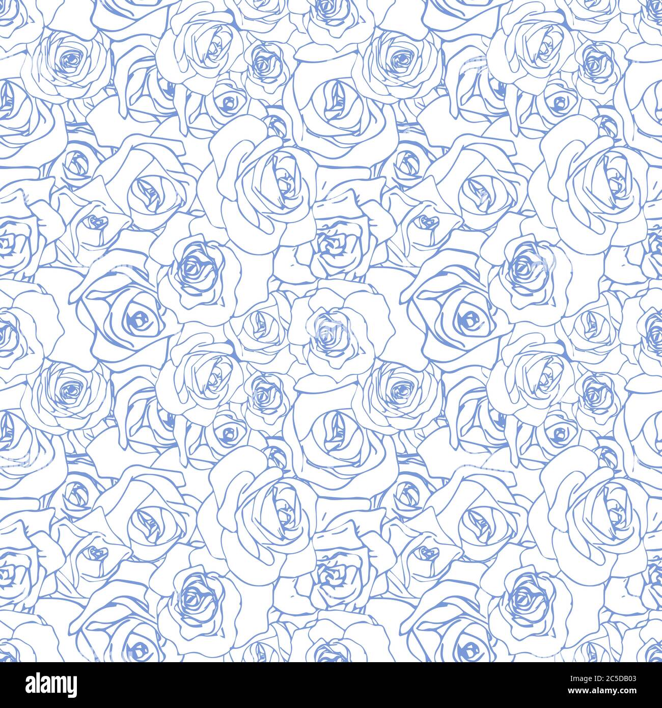 Gentle blue rosebuds on white background, seamless pattern Stock Vector