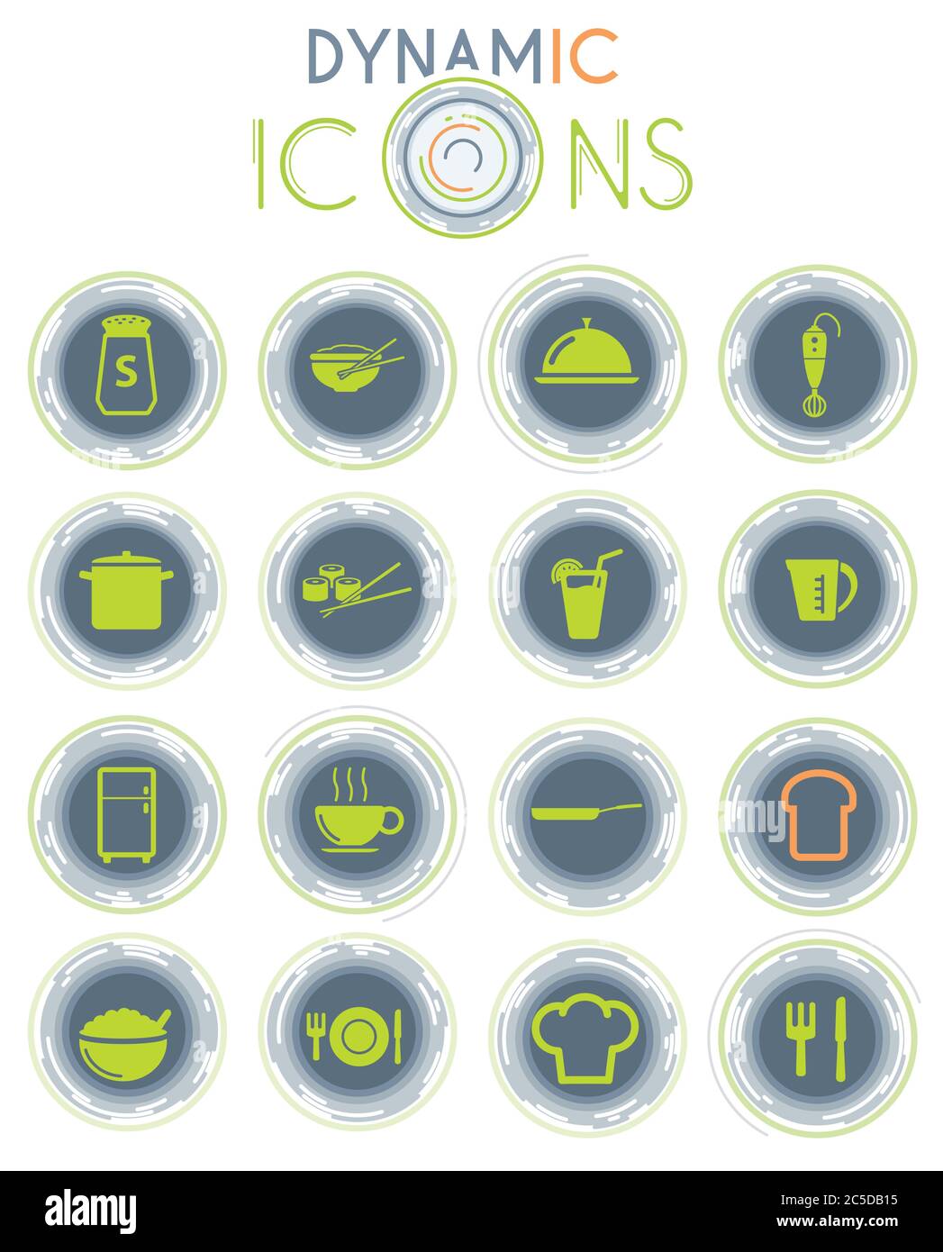Food and kitchen dynamic icons Stock Vector