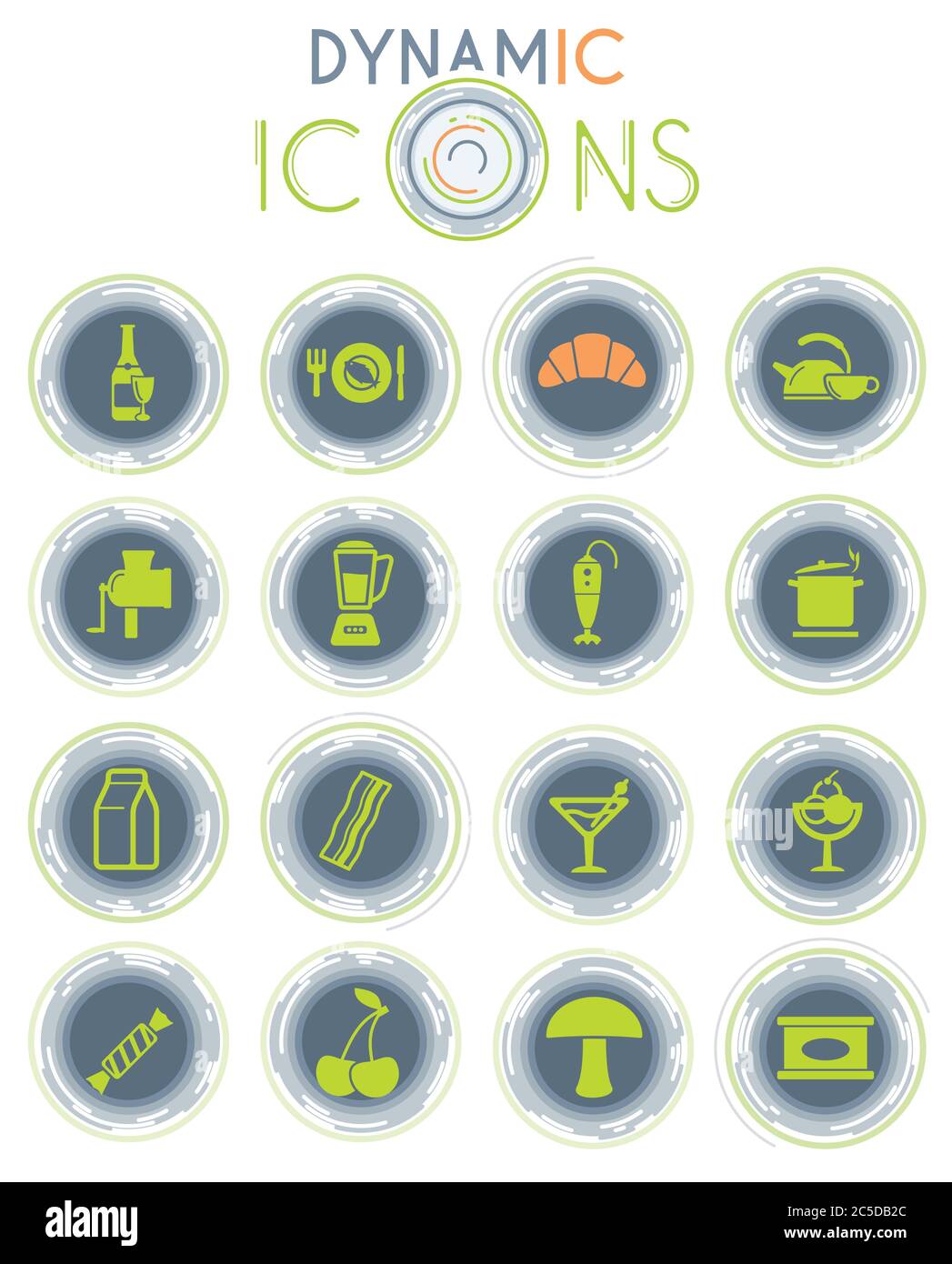 Food and kitchen dynamic icons Stock Vector