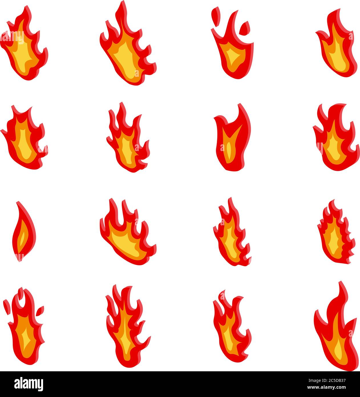 Fire flame icons set, isometric style Stock Vector