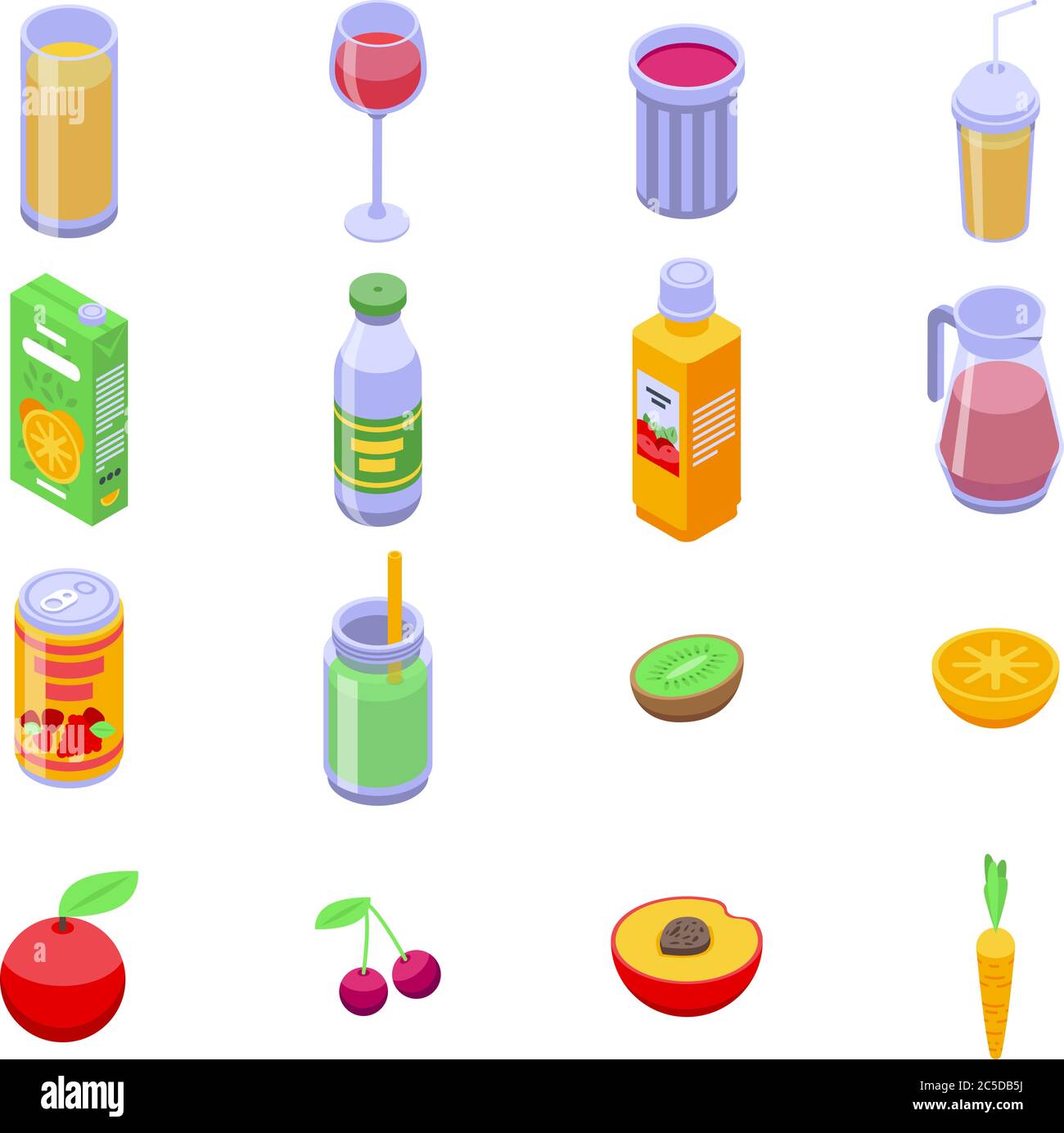 Fresh juice icons set, isometric style Stock Vector