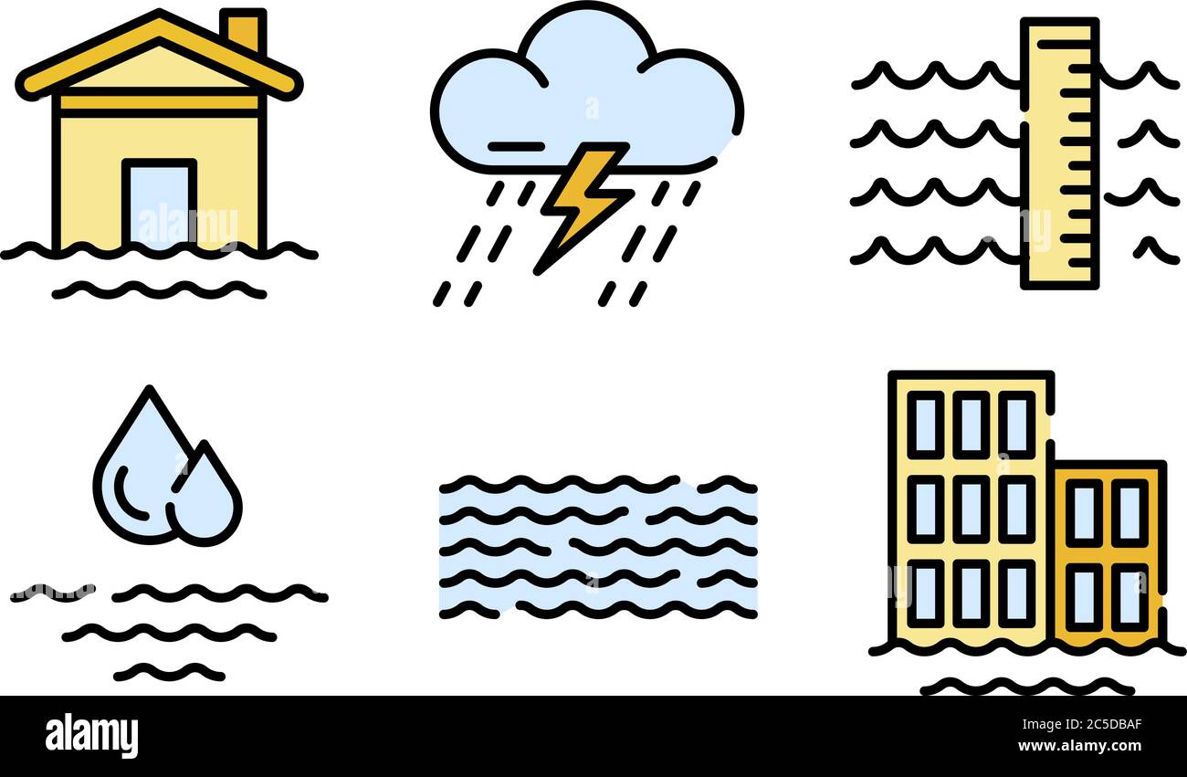 Flood icons vector flat Stock Vector