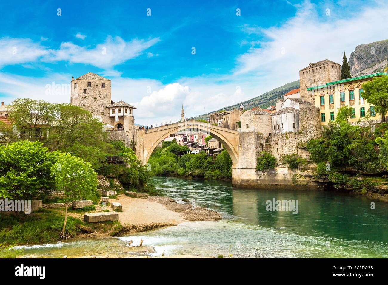 The Old Bridge In Mostar In A Beautiful Summer Day Bosnia And the-old-bridge-in-mostar-in-a-beautiful-summer-day-bosnia-and
