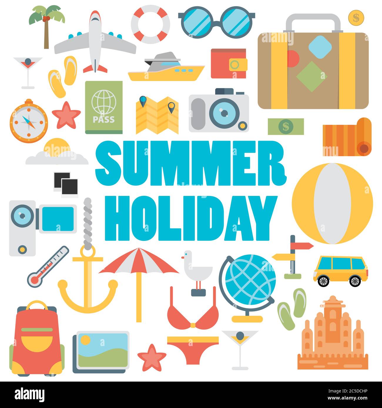 Vector icons and concepts in flat style - travel and vacation, Trendy ...