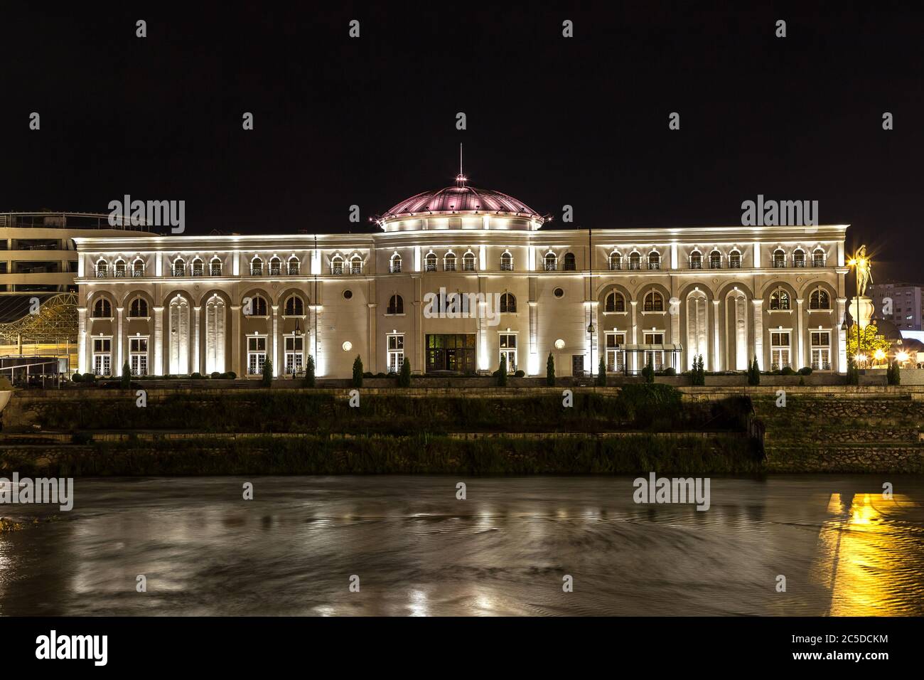 National theatre in Skopje in a beautiful summer night, Macedonia Stock ...