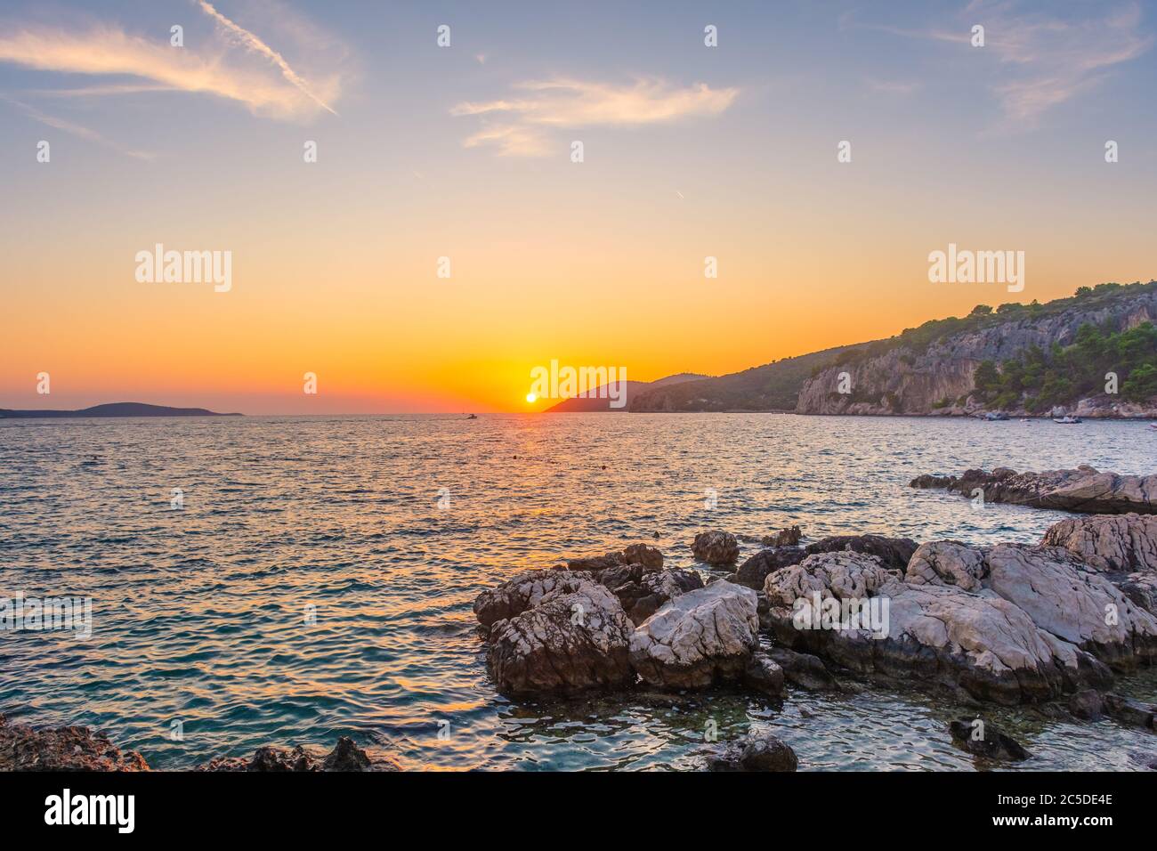 Sunset over the Adriatic Sea from Hvar island, Croatia Stock Photo - Alamy