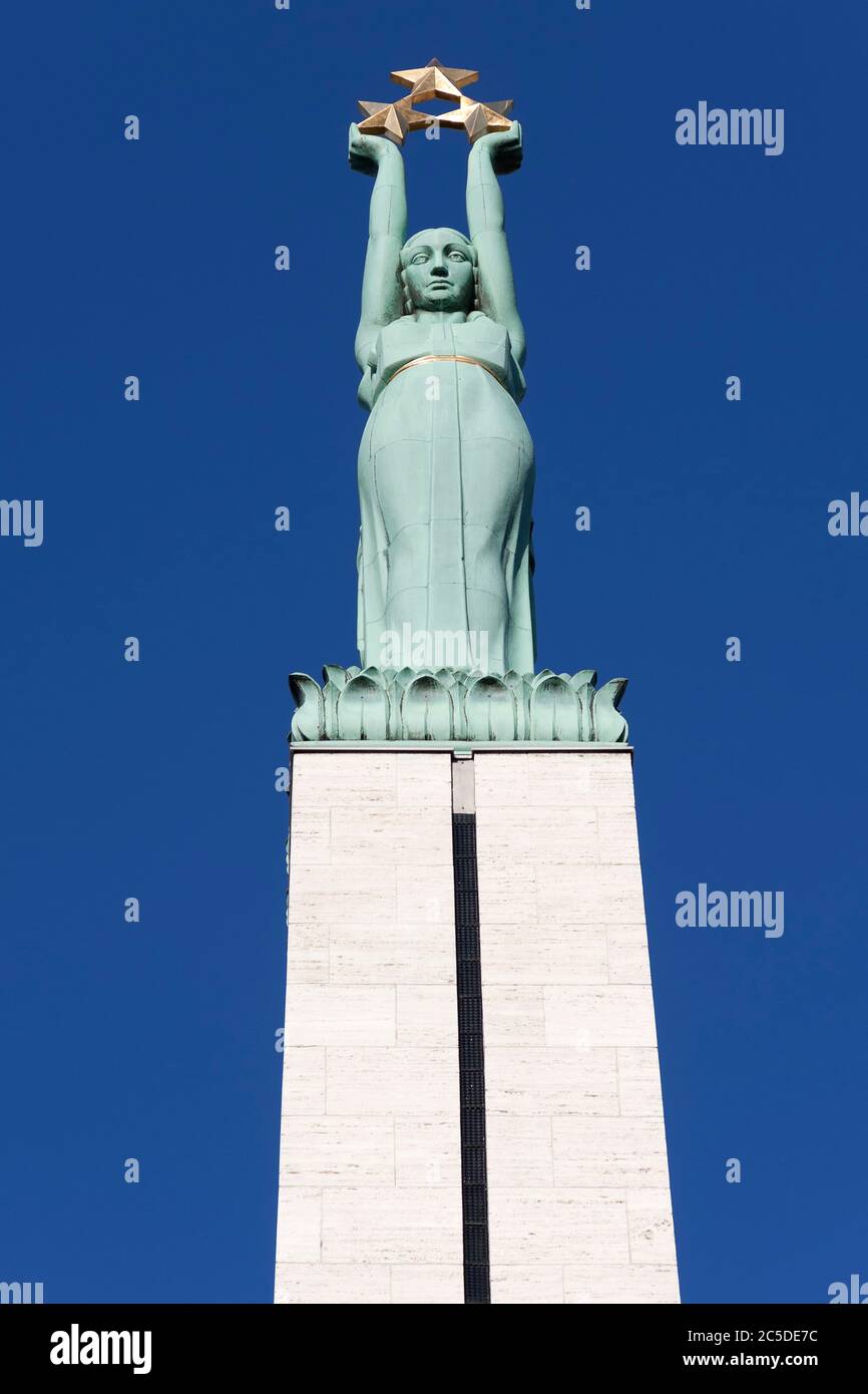 Freedom statue on top of the Freedom Memorial in Riga, Latvia, Baltic ...