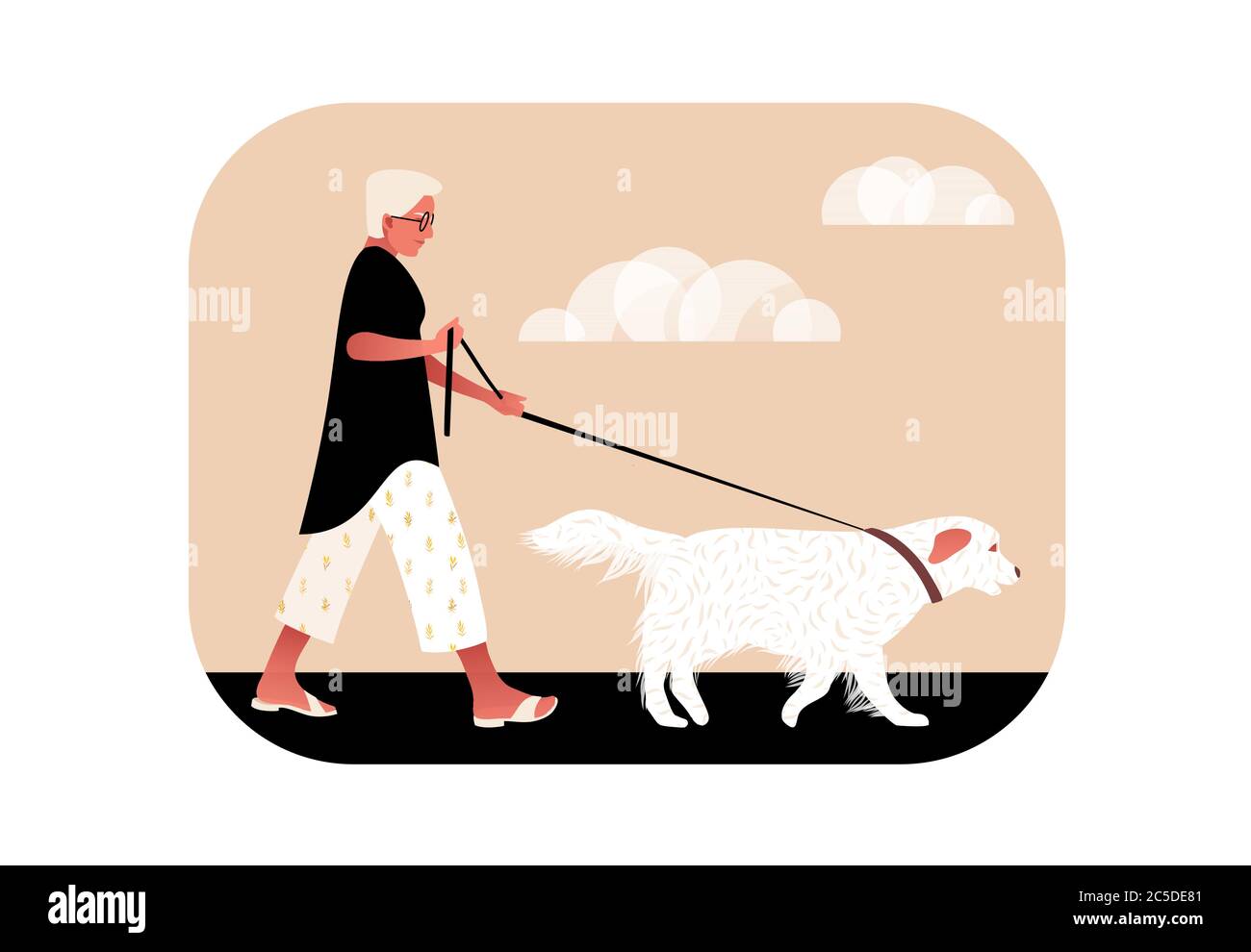 Woman and dog. Vector illustration in flat style. Stock Vector