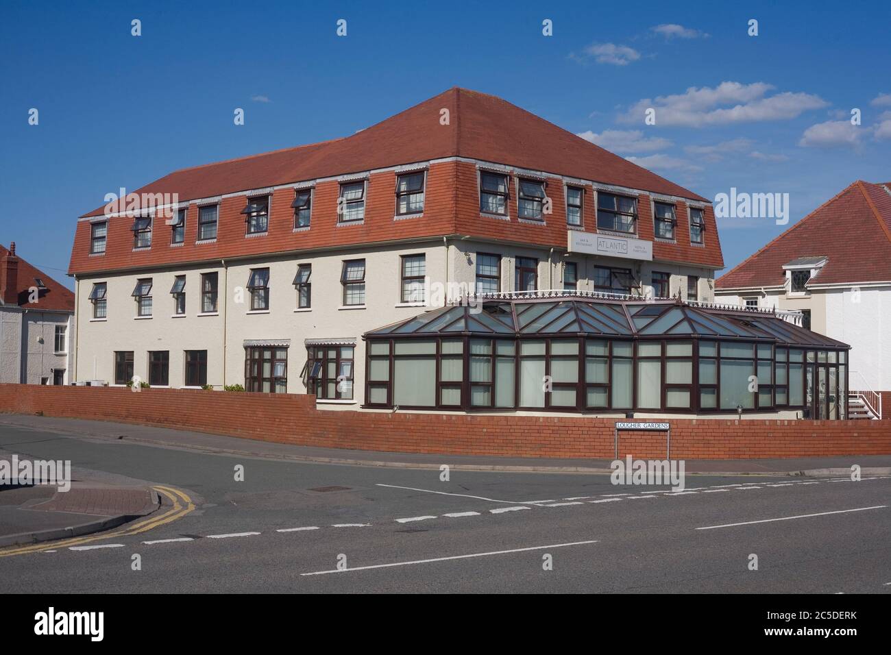 The Atlantic hotel in Porthcawl on a sunny early summer afternoon, a hotel that remained partly open during the 2020 lockdown Stock Photo