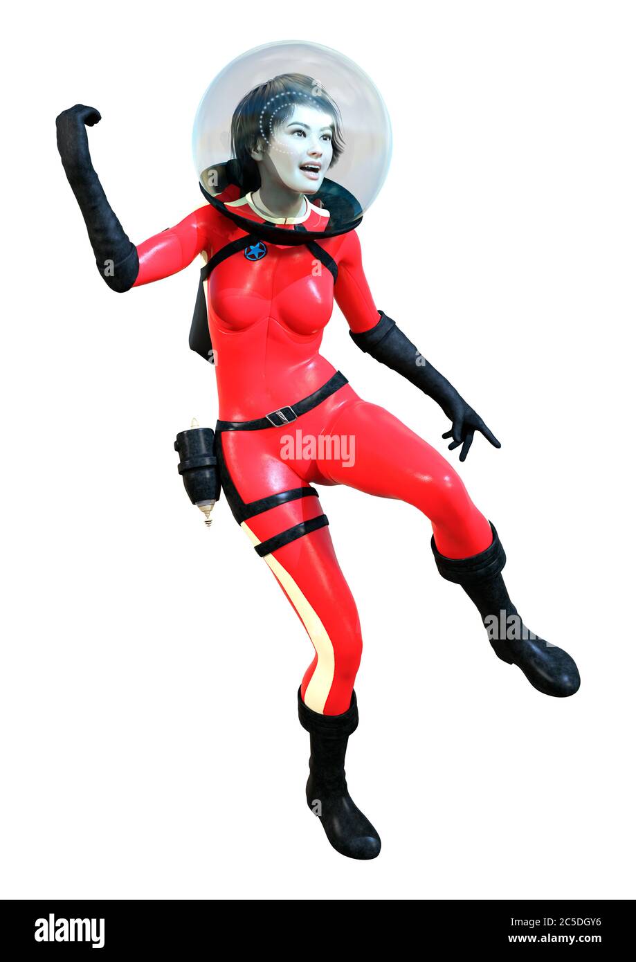 red women in space suits