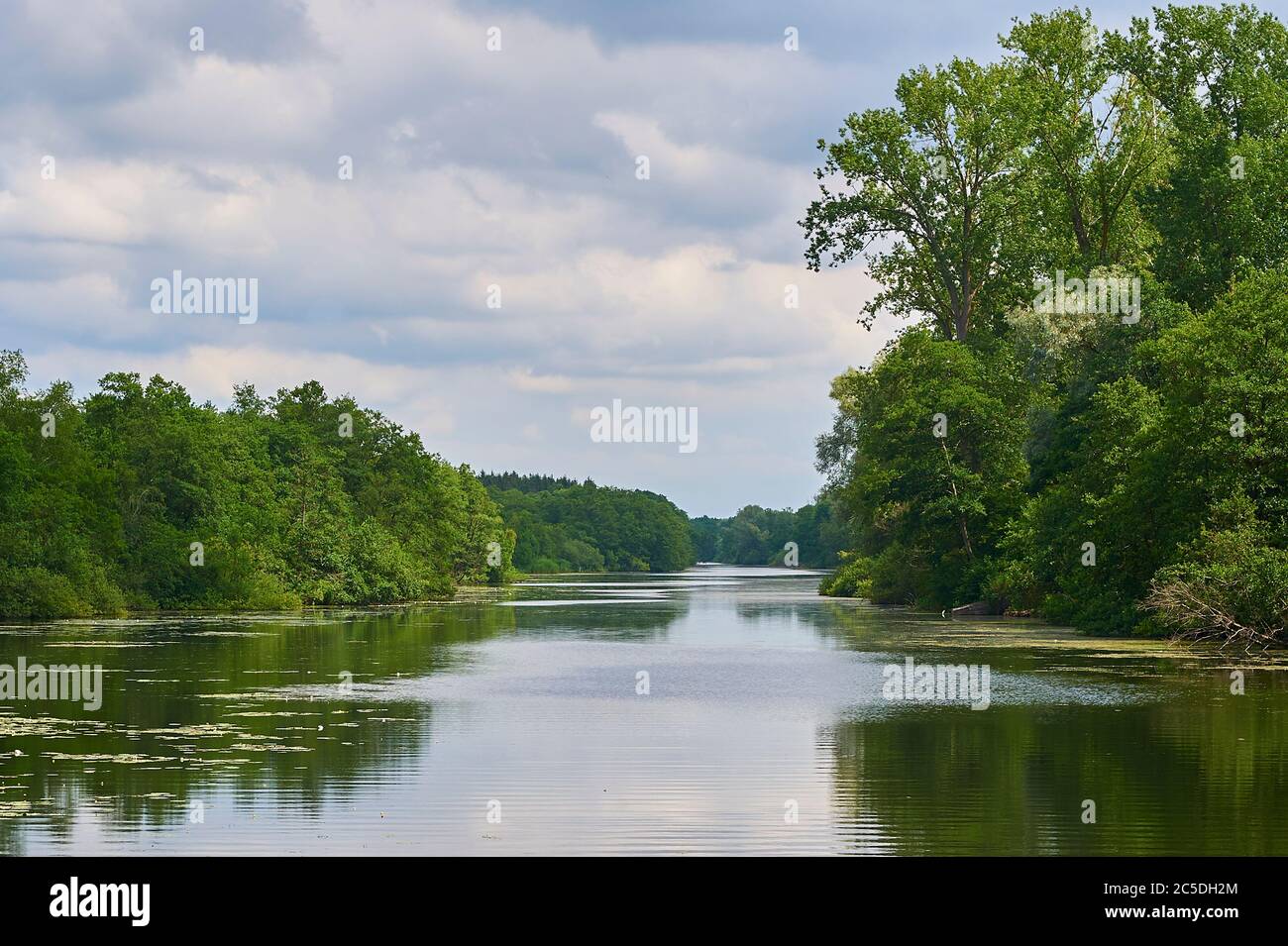 The Wakenitz river, also called the Amazon of the North, meanders from Lake Ratzeburg to Lübeck in Northern Germany Stock Photo