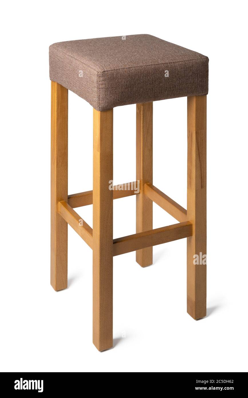 High wooden bar stool isolated on white Stock Photo Alamy
