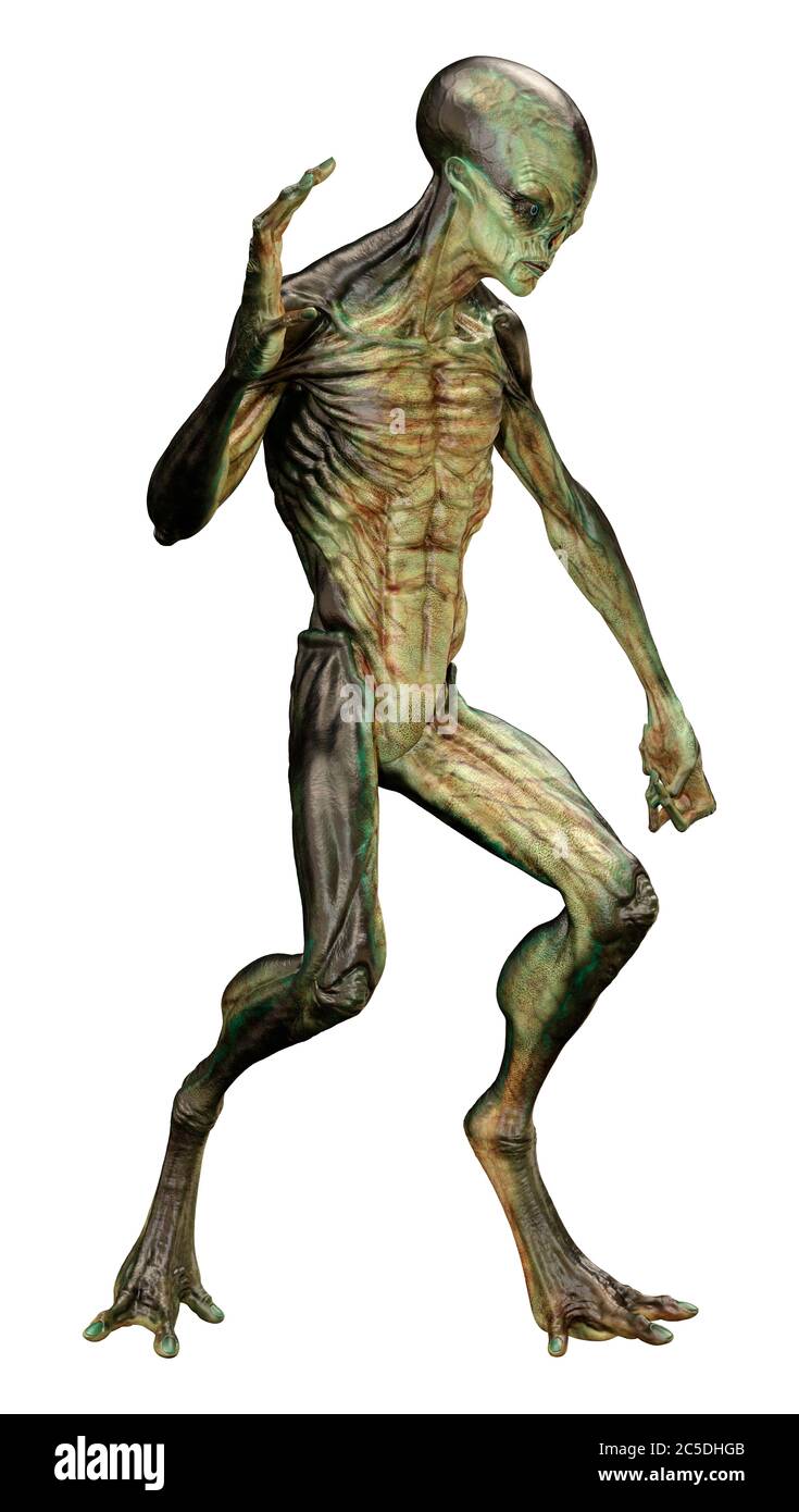 3D rendering of a green alien isolated on white background Stock Photo ...