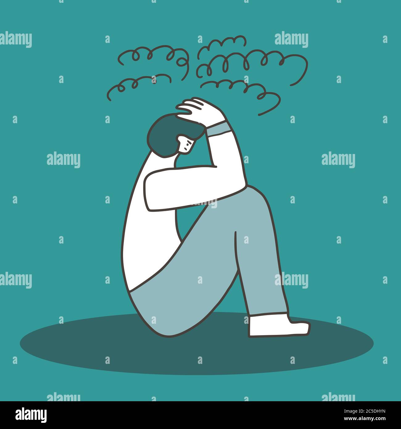 Bad mood concept. Psychological issues. Young persons sitting on the