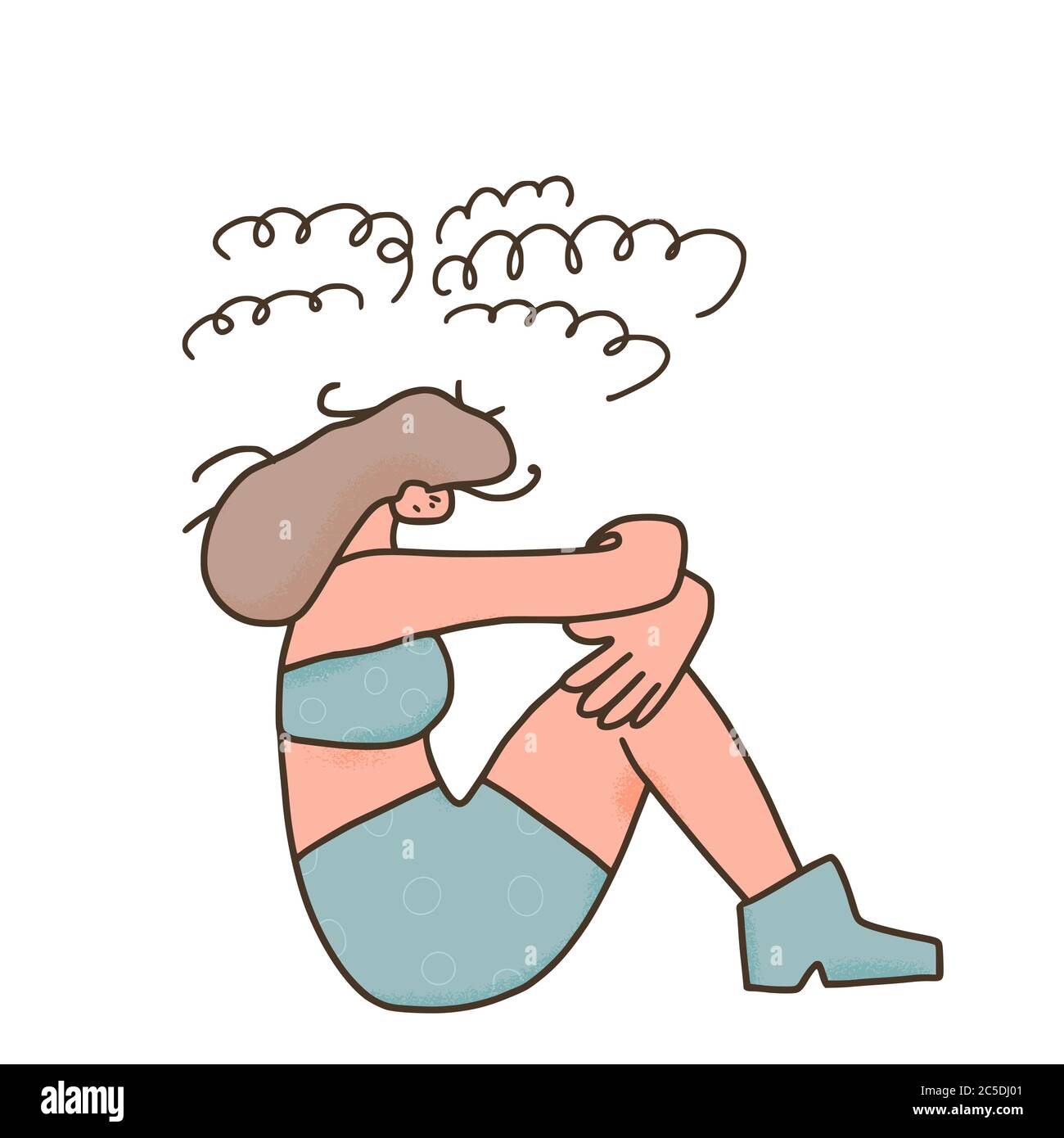 Anxiety. Psychological issues. Young woman with bad mood, headache