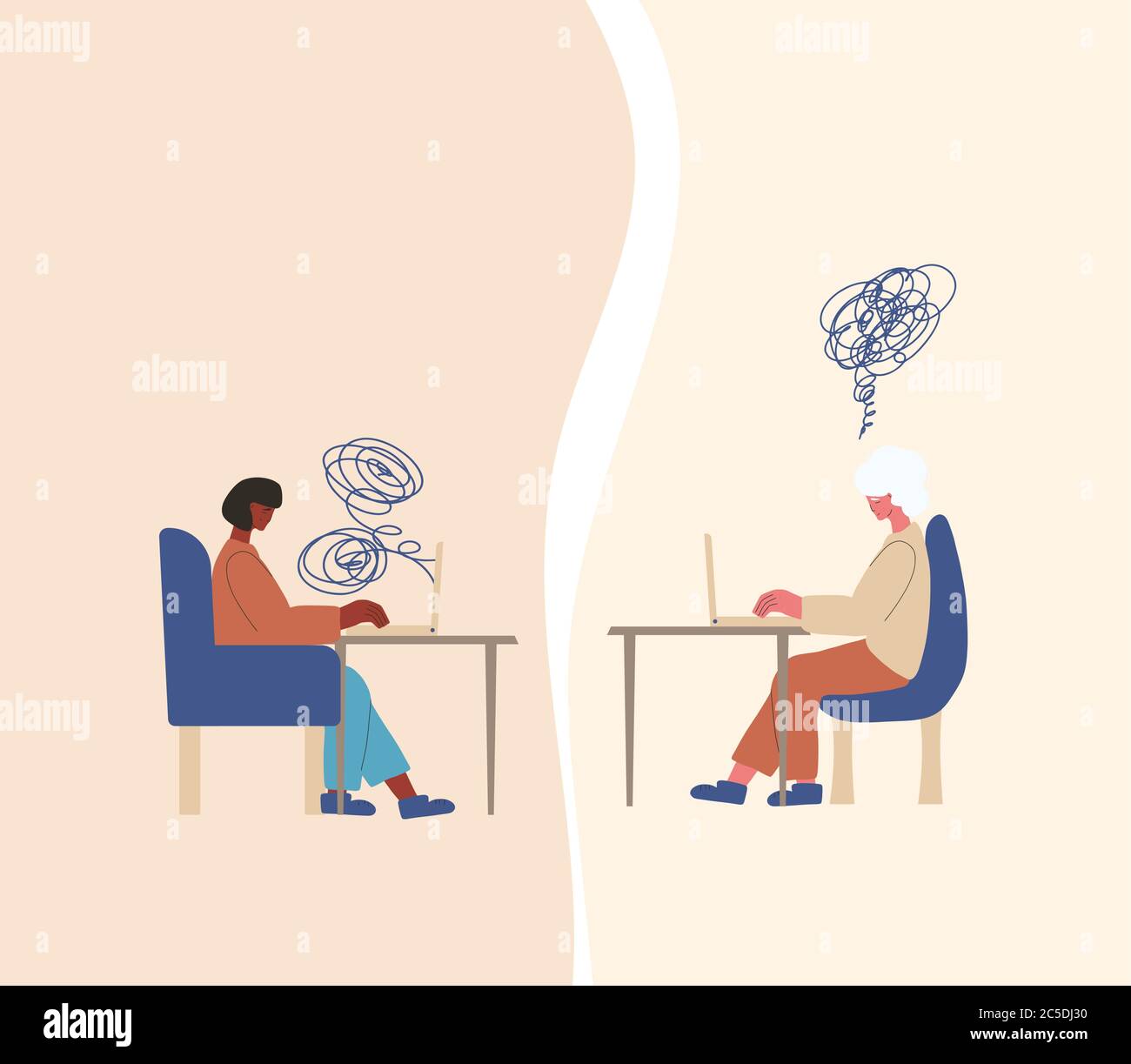 Psychological help online. Counseling concept. Internet therapy session with stressed patient. Psychiatrist and client talking about feeling.  Couch l Stock Vector