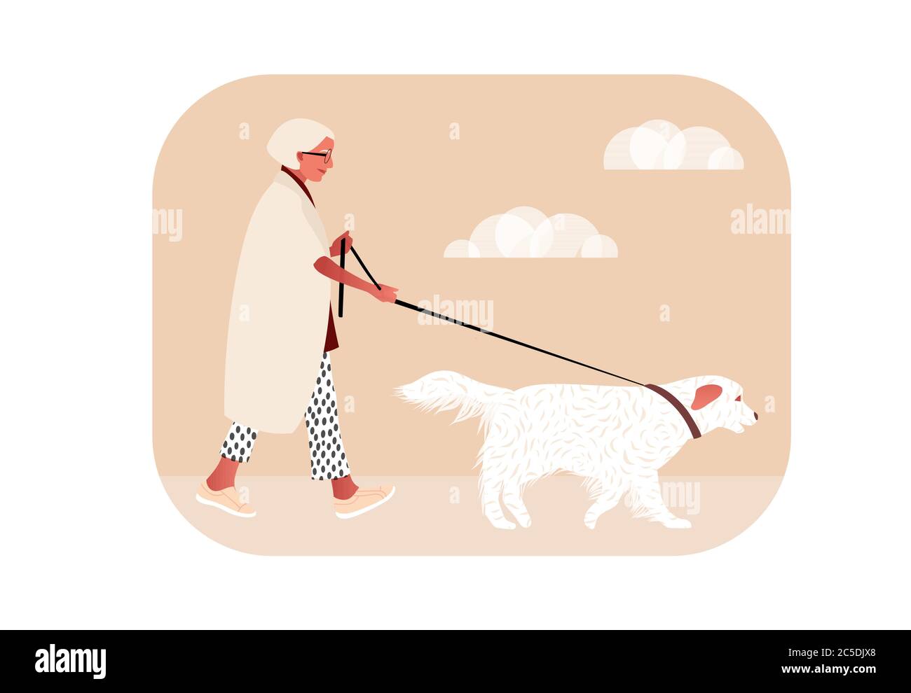Woman and dog. Vector illustration in flat style. Stock Vector