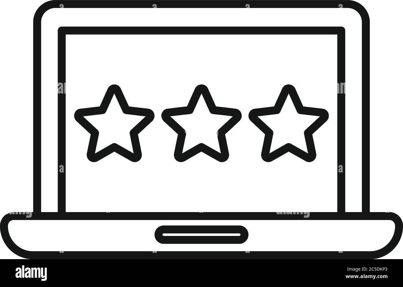 Three star laptop gamification icon. Outline three star laptop ...