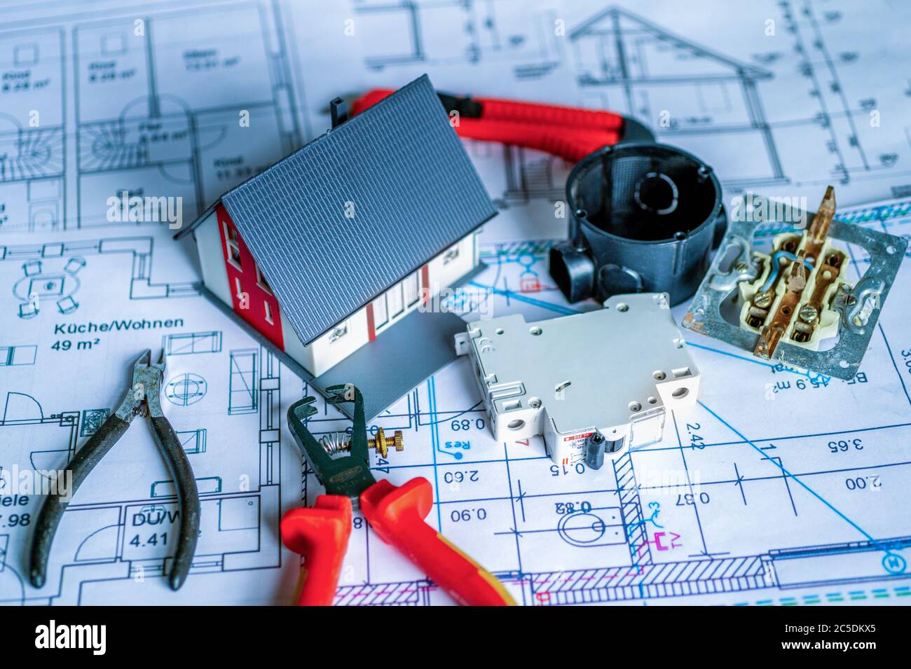 Electrical planning for a house Stock Photo