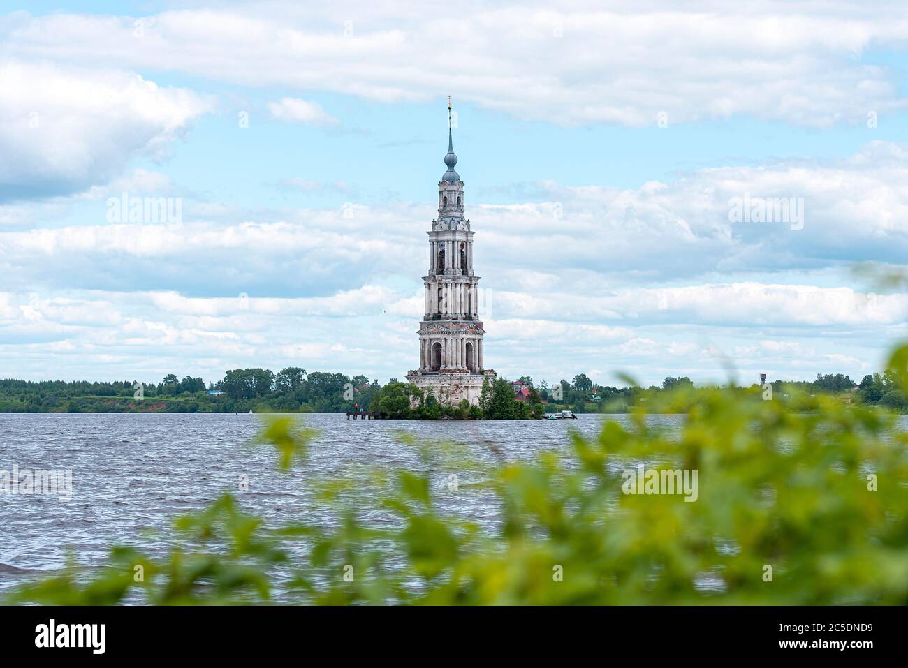 Kalyazin flooded Belfry or bell tower over Volga river is a part of the flooded old church in old Russian town Kalyazin in Russia Stock Photo