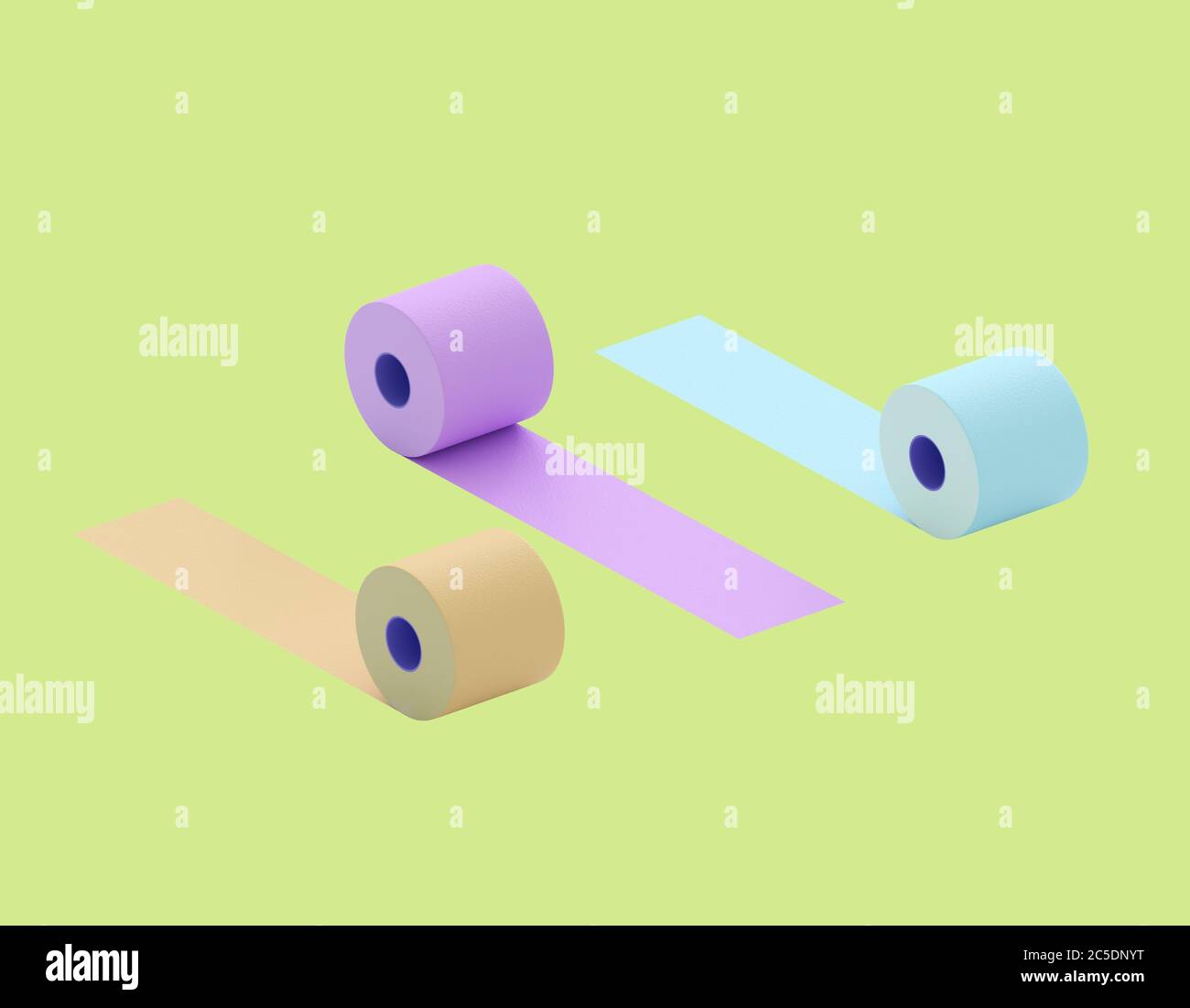 Multicolored toilet paper. Colorful rolls of toilet paper blue