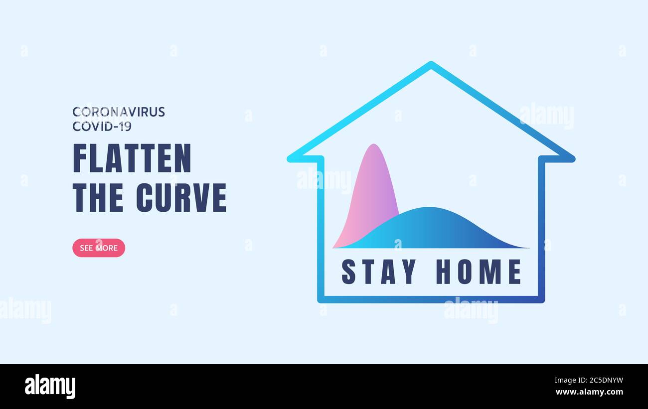 Stay Home to Flatten the Curve of Coronavirus COVID-19 Spreading, Slow or Control Virus Infections, Curve of COVID-19 Infected Graph Concept. Vector I Stock Vector