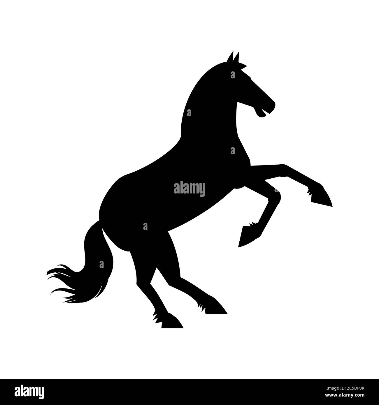 Black silhouette of rearing horse on white background. Wild Horse Animal trendy flat style for graphic design, web-site. Vector illustration EPS 10. Stock Vector