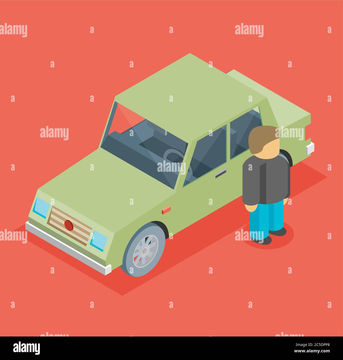 Vector car isometric with man Stock Vector Image & Art - Alamy