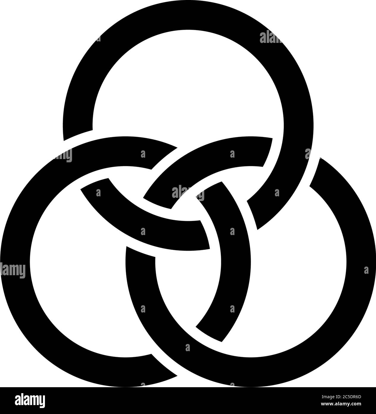 Borromean Three Rings, Optical Illusion. Flat Vector Icon illustration. Simple black symbol on white background. Borromean Rings, Optical Illusion sig Stock Vector