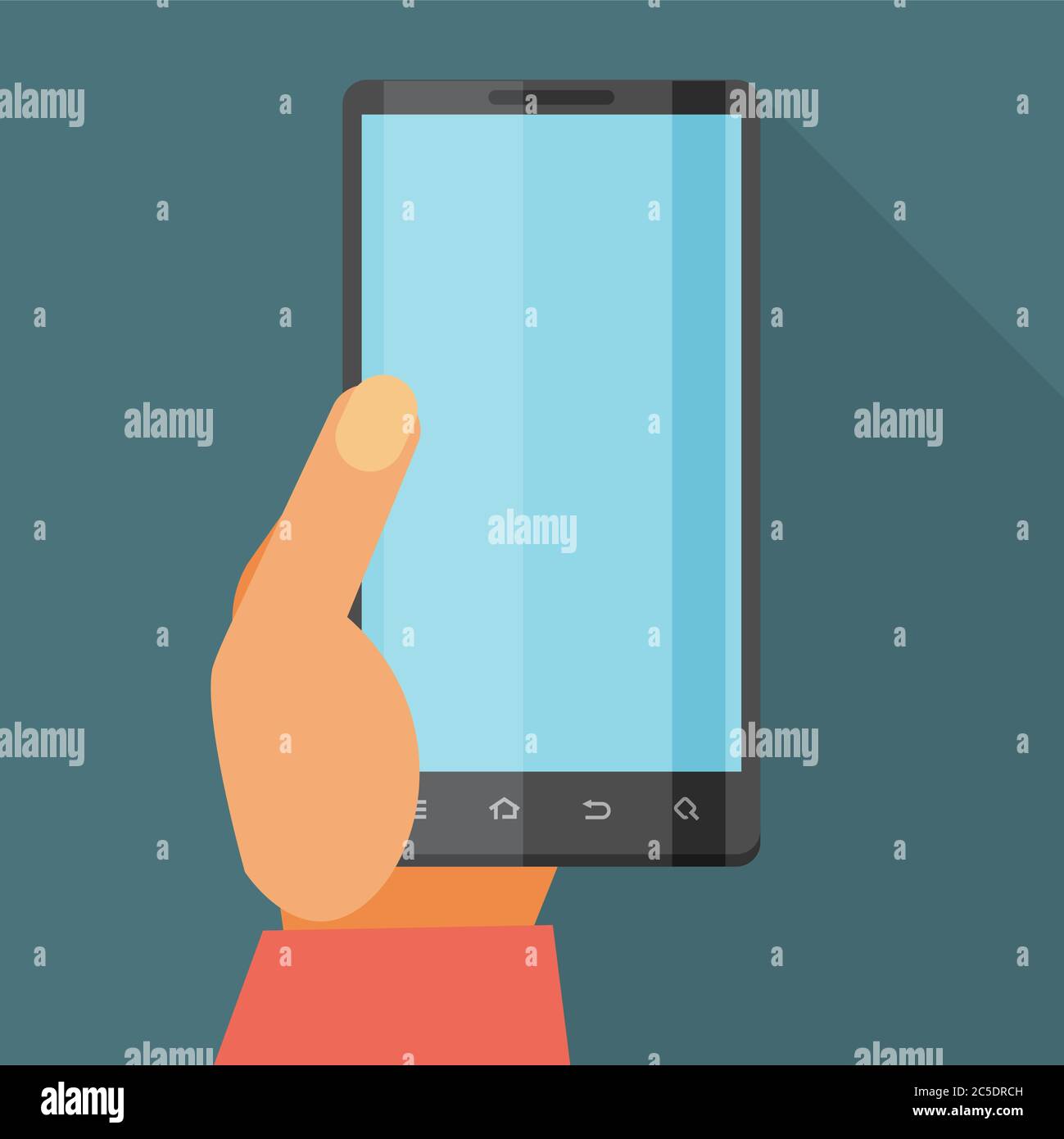 Hand holding Mobile phone. Flat icon whit long shadow. Vector illustration Stock Vector
