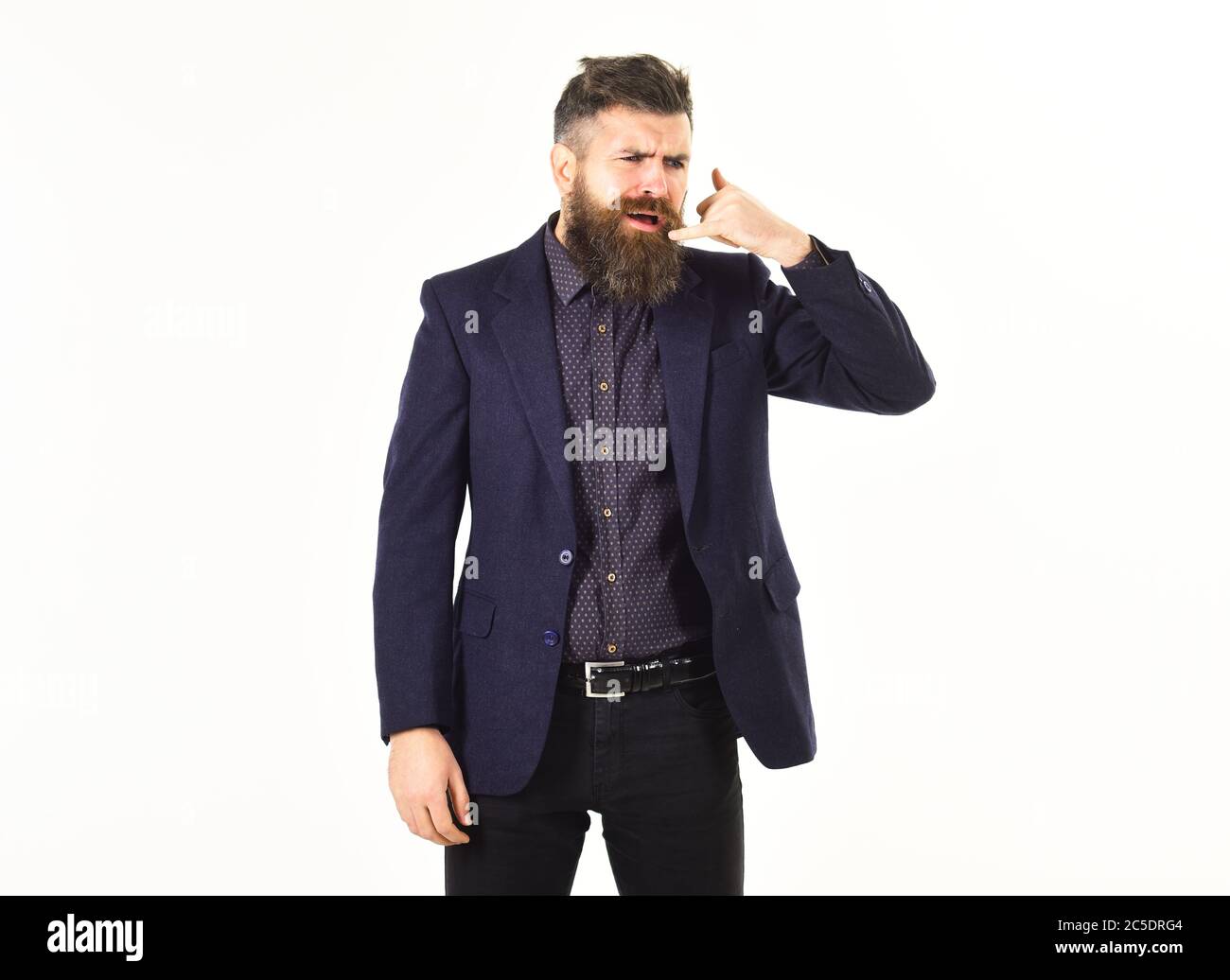 Bad phone service. Mature man unsatisfied with phone service. Stock Photo