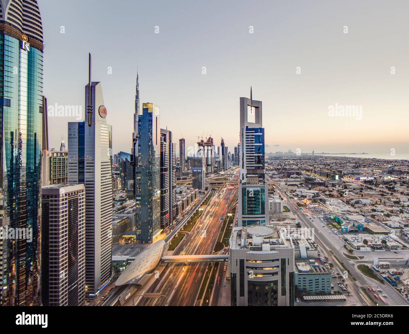 Areal view on Sheik Zayed road in Dubai Stock Photo