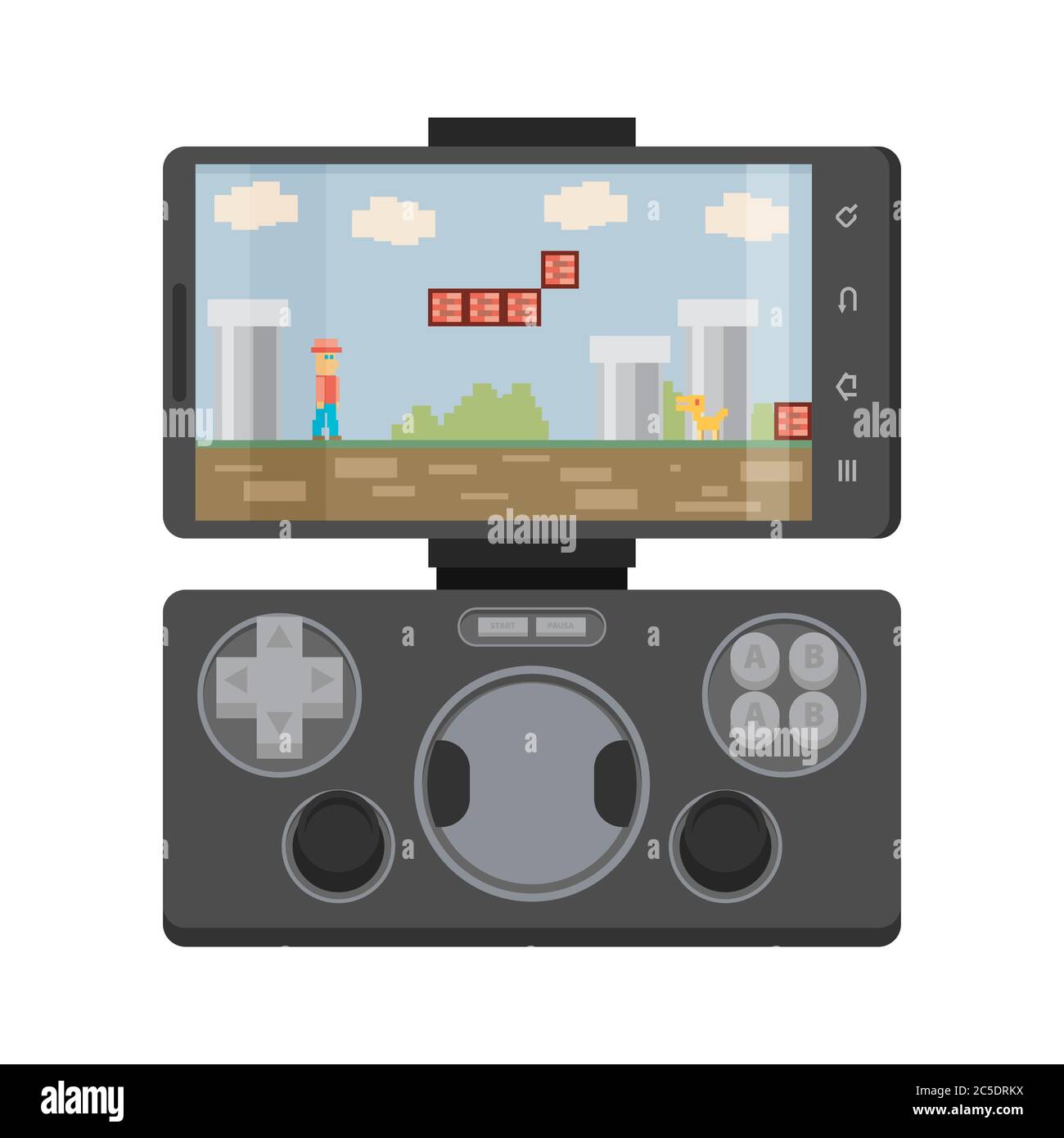 Modern smartphone connected with gamepad, isolated on white background. Flat vector. Stock Vector