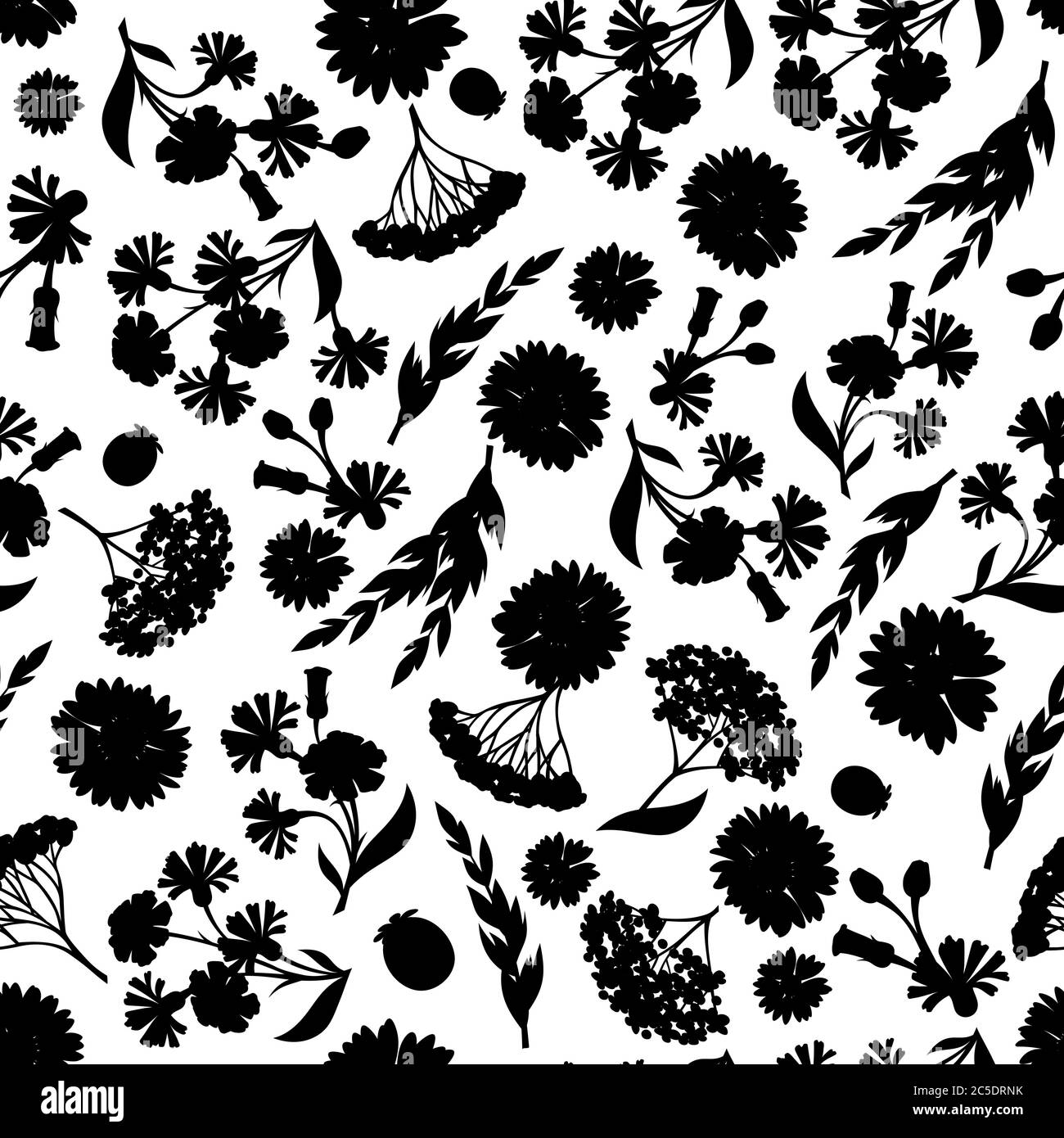 Vector seamless black and white floral pattern with flowers Stock ...