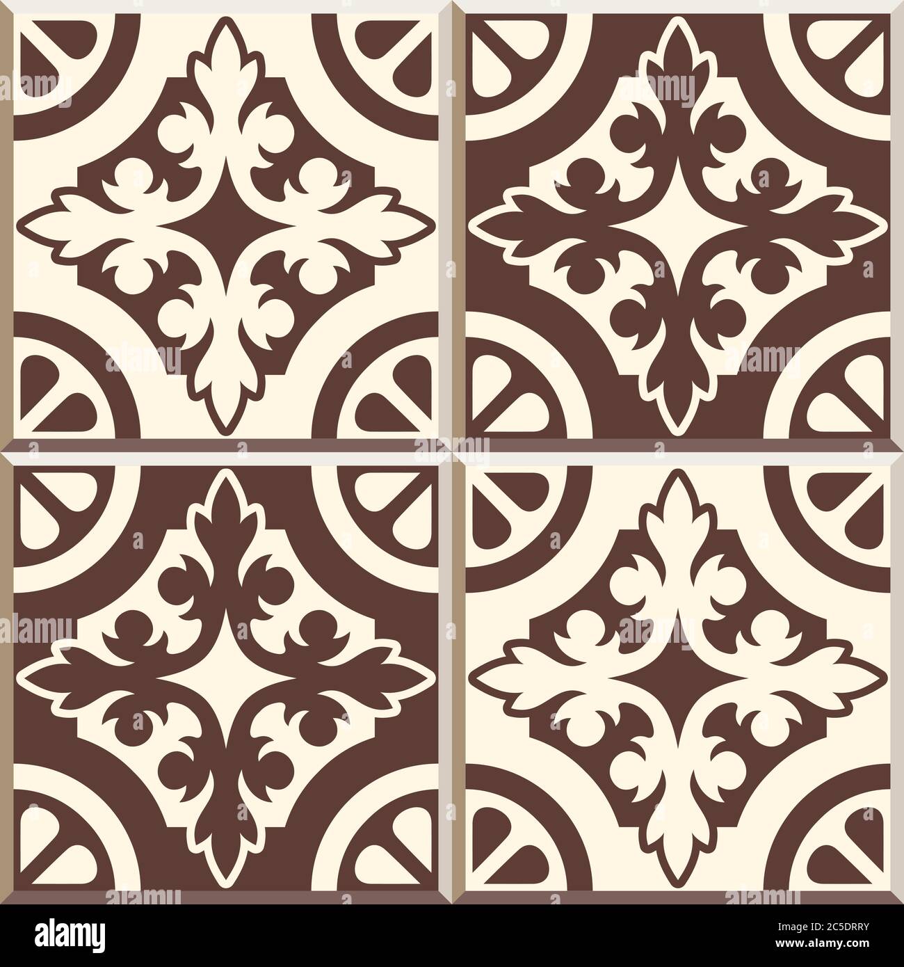 Set Of Four Floor Tiles Seamless Vintage Pattern With Cement Tiles Seamless Vector Background Vector Illustration Retro Colors White And Brown Stock Vector Image Art Alamy
