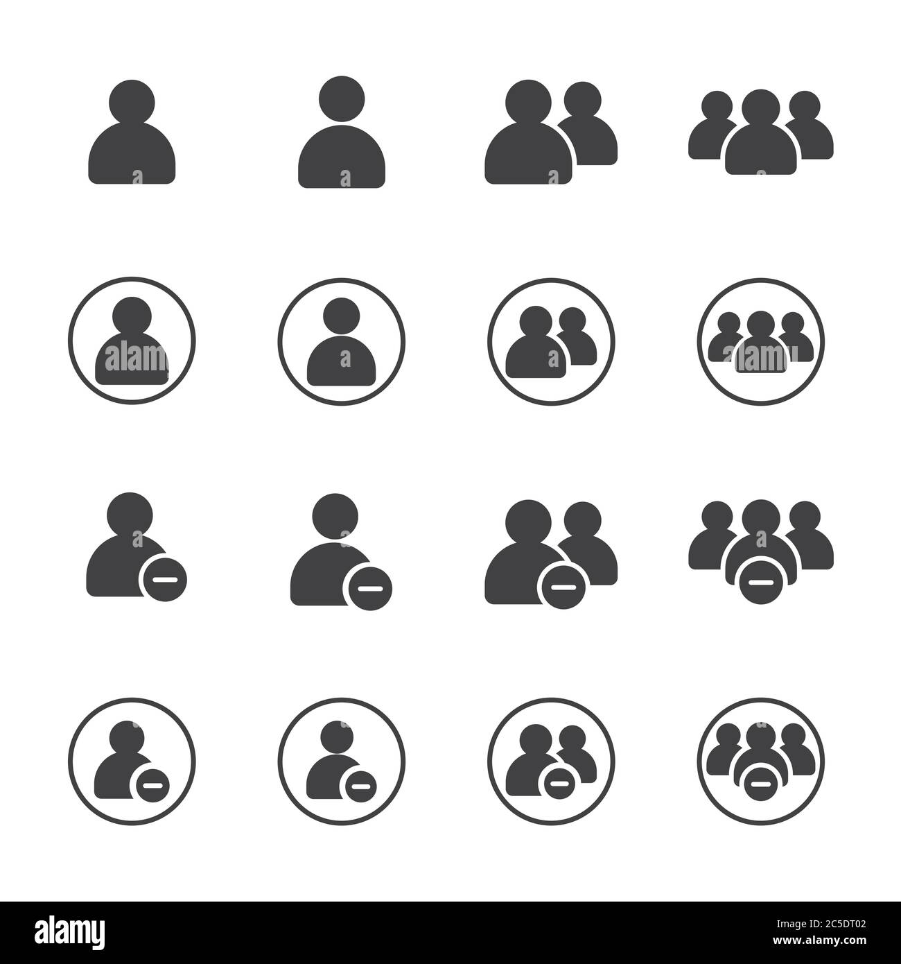 Simple Set of Business People Vector Glyph solid Icons with round. Contains such as group of people, delete, decrease, ban, cancle, fire, exclude, min Stock Vector