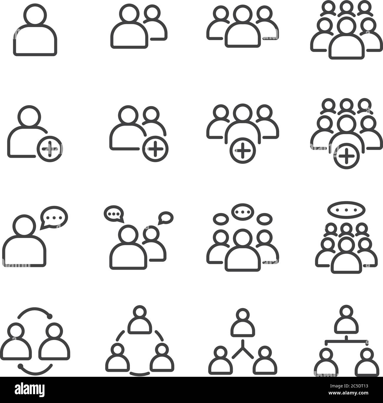 Simple Set of Business People Related Vector flat outline Icons. Contains such as Meeting, Business Communication, Teamwork, connection, speaking and Stock Vector