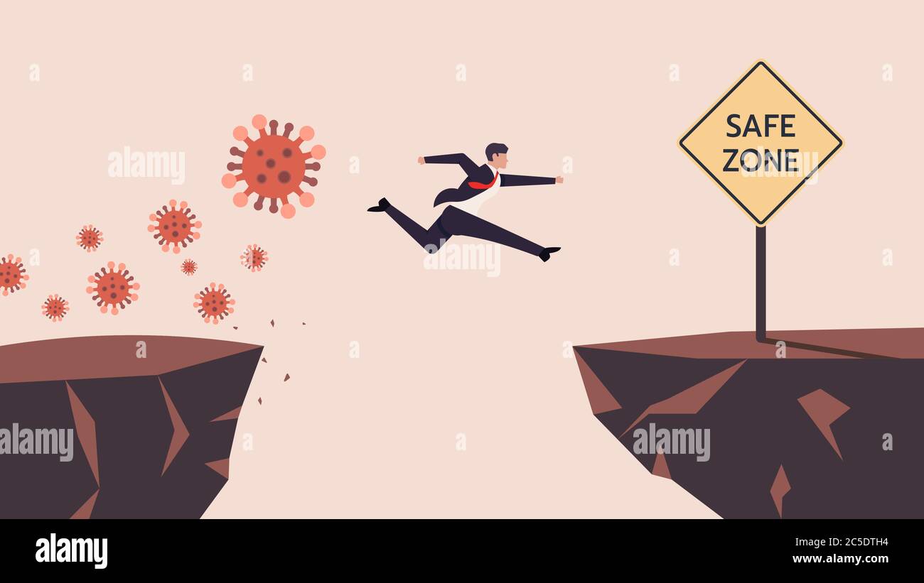 Business Man SMEs Runaway Covid19, Coronavirus Crisis Jumping Through