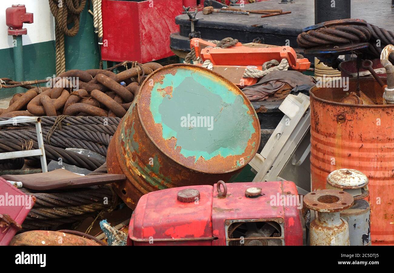 Large industrial items of junked scrap metal and equipment Stock Photo