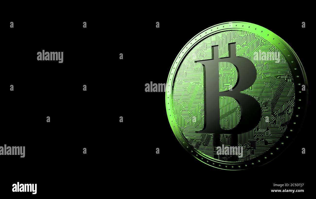 Green bitcoin gold coin Isolated with black background bit-coin 3d render  isolated illustration, cryptocurrency, crypto, business, managment, risk, mo  Stock Photo - Alamy