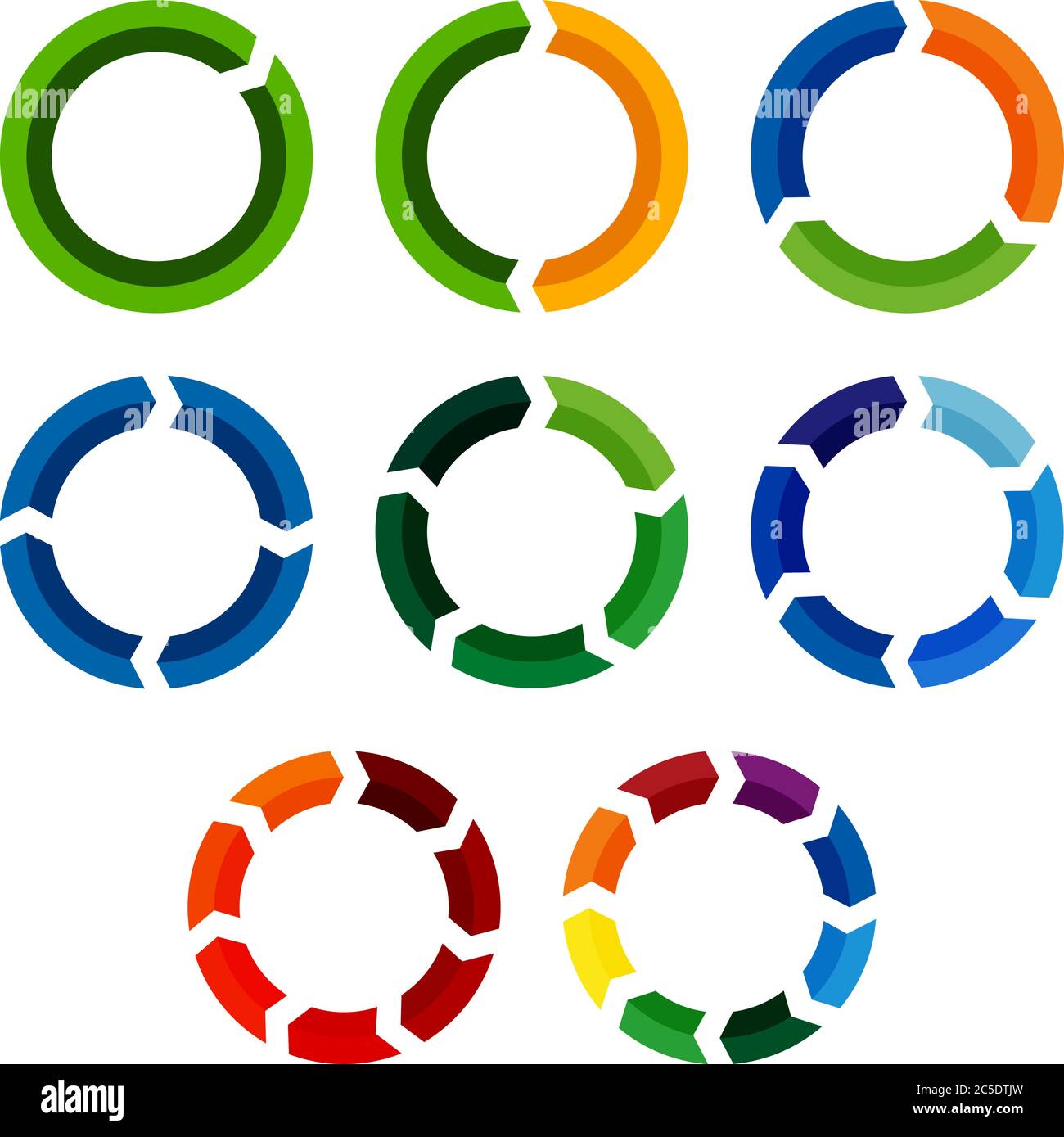 circular arrow diagram or circle graph icon set with 1 to 8 segments vector illustration Stock Vector