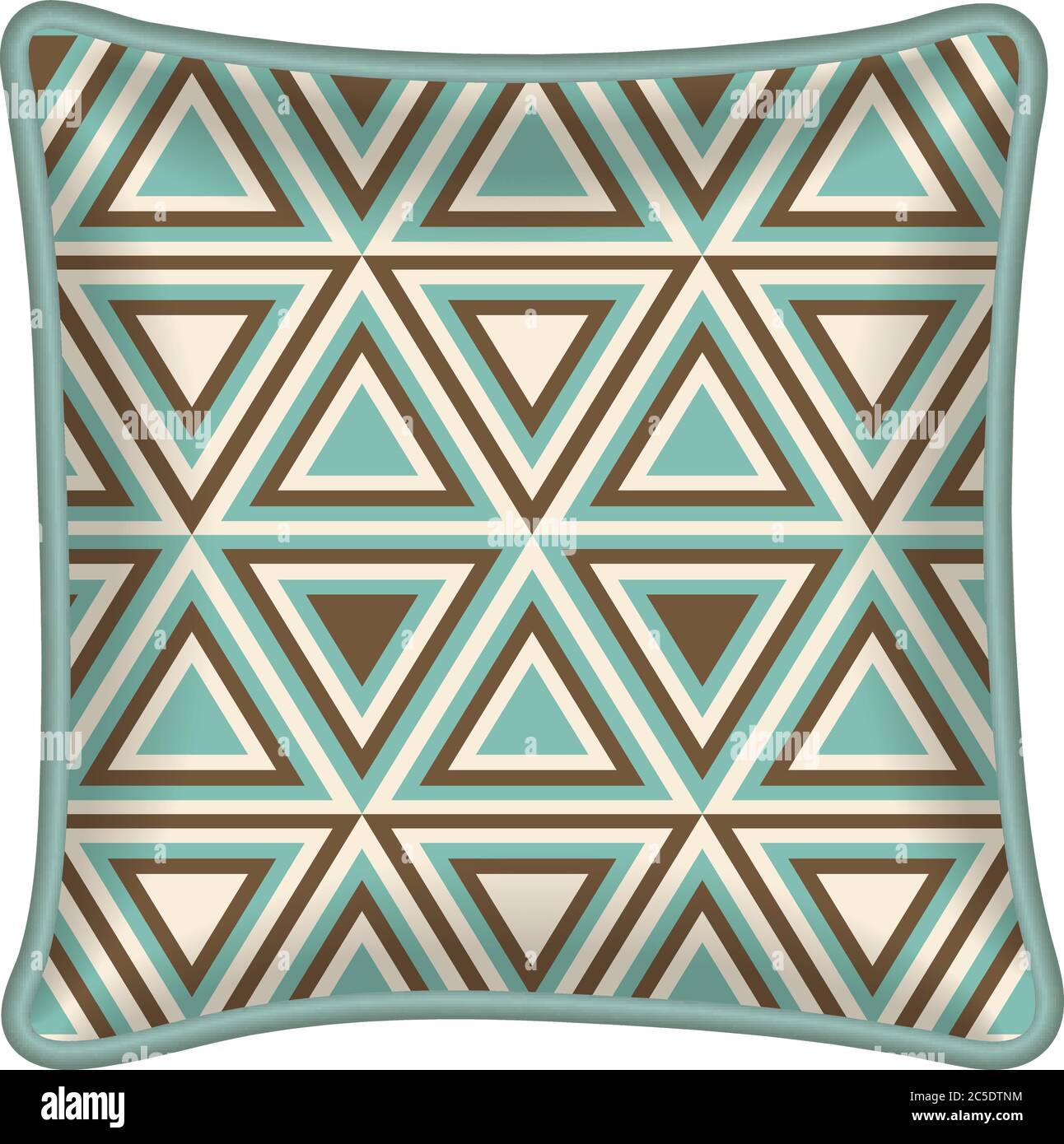 Interior design element: Decorative pillow with patterned pillowcase (abstract geometric pattern in mint and brown colors). Isolated on white. Vector Stock Vector