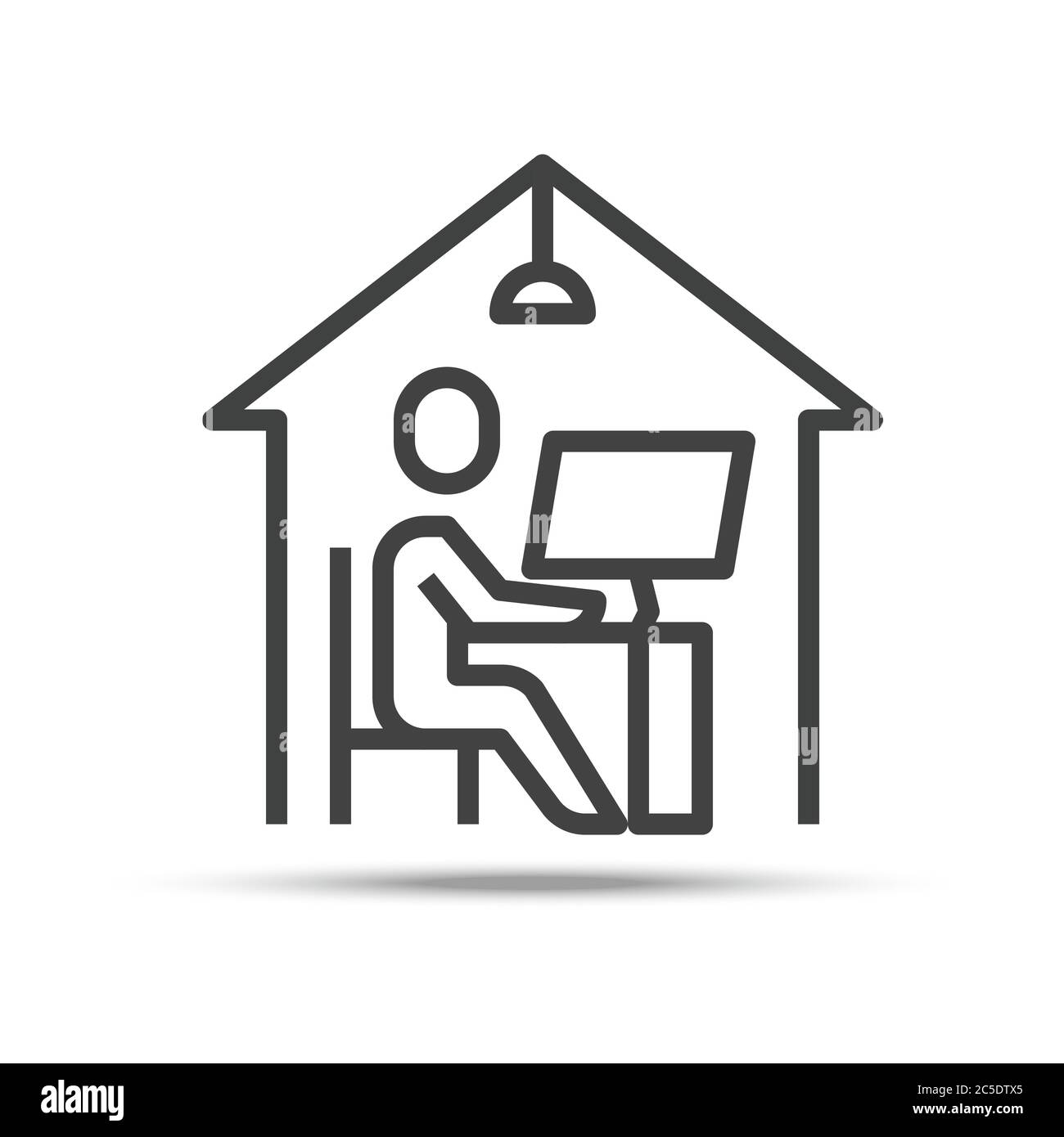 Work From Home, Line Outline Single Icon. Editable Stroke. Vector Illustration EPS 10. Stock Vector