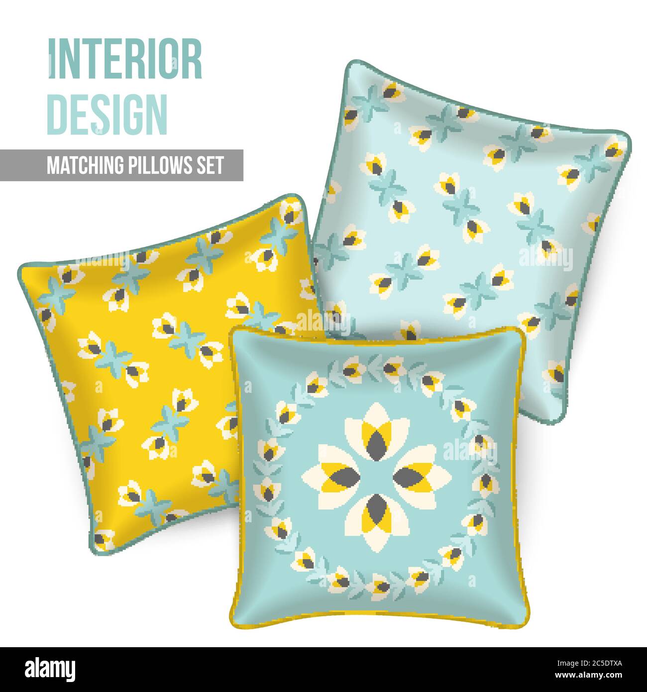 Home textile design, set of 3 matching decorative patterned throw pillows. Pattern idea for fashion home textile design, fabric design. Pillow vector Stock Vector