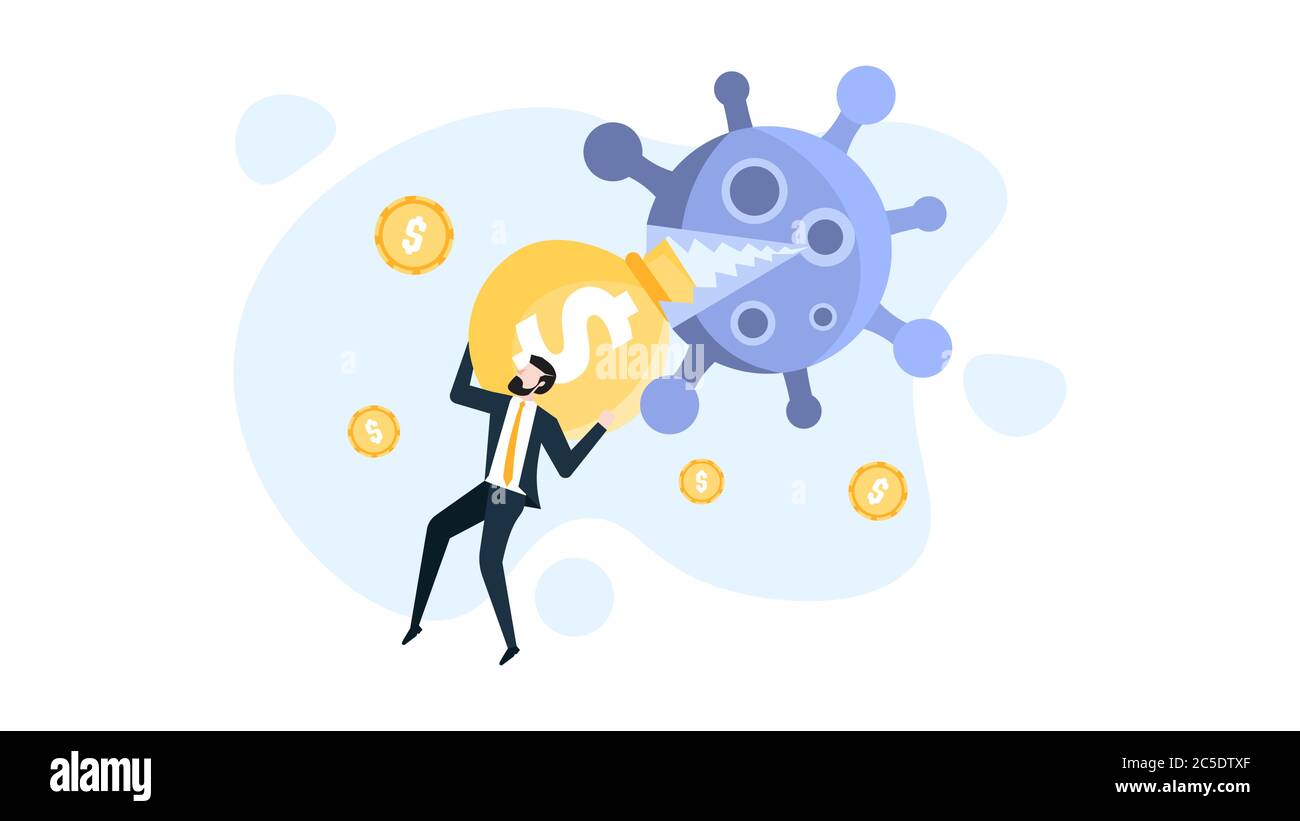 Coronavirus and Financial Impact. Businessman Carry Money. Business People Need Financial Helps in the Coronavirus 2019 or Covid-19 Crisis Concept. Ve Stock Vector