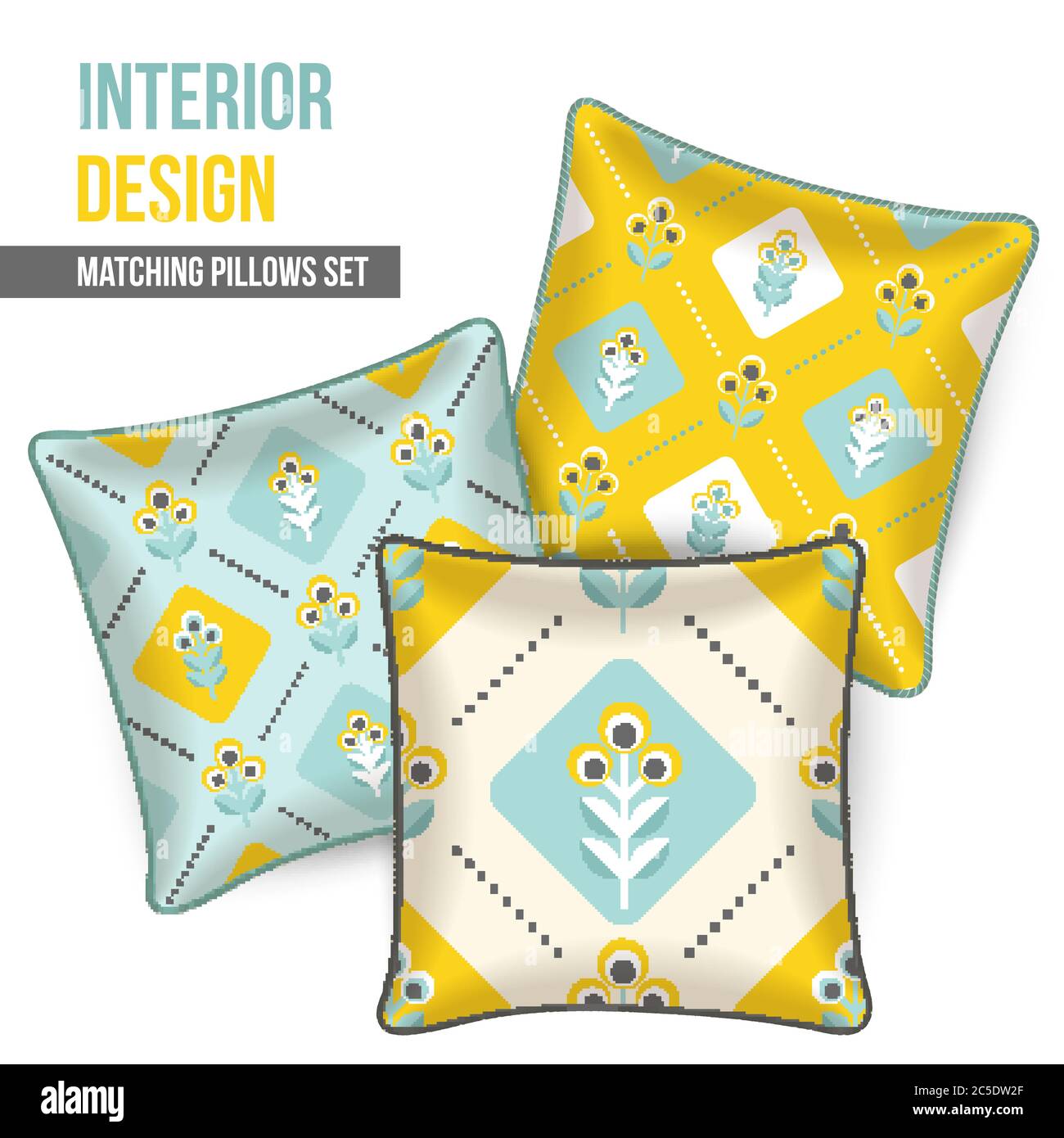 Home textile design, set of 3 matching decorative patterned throw pillows. Pattern idea for fashion home textile design, fabric design. Pillow vector Stock Vector