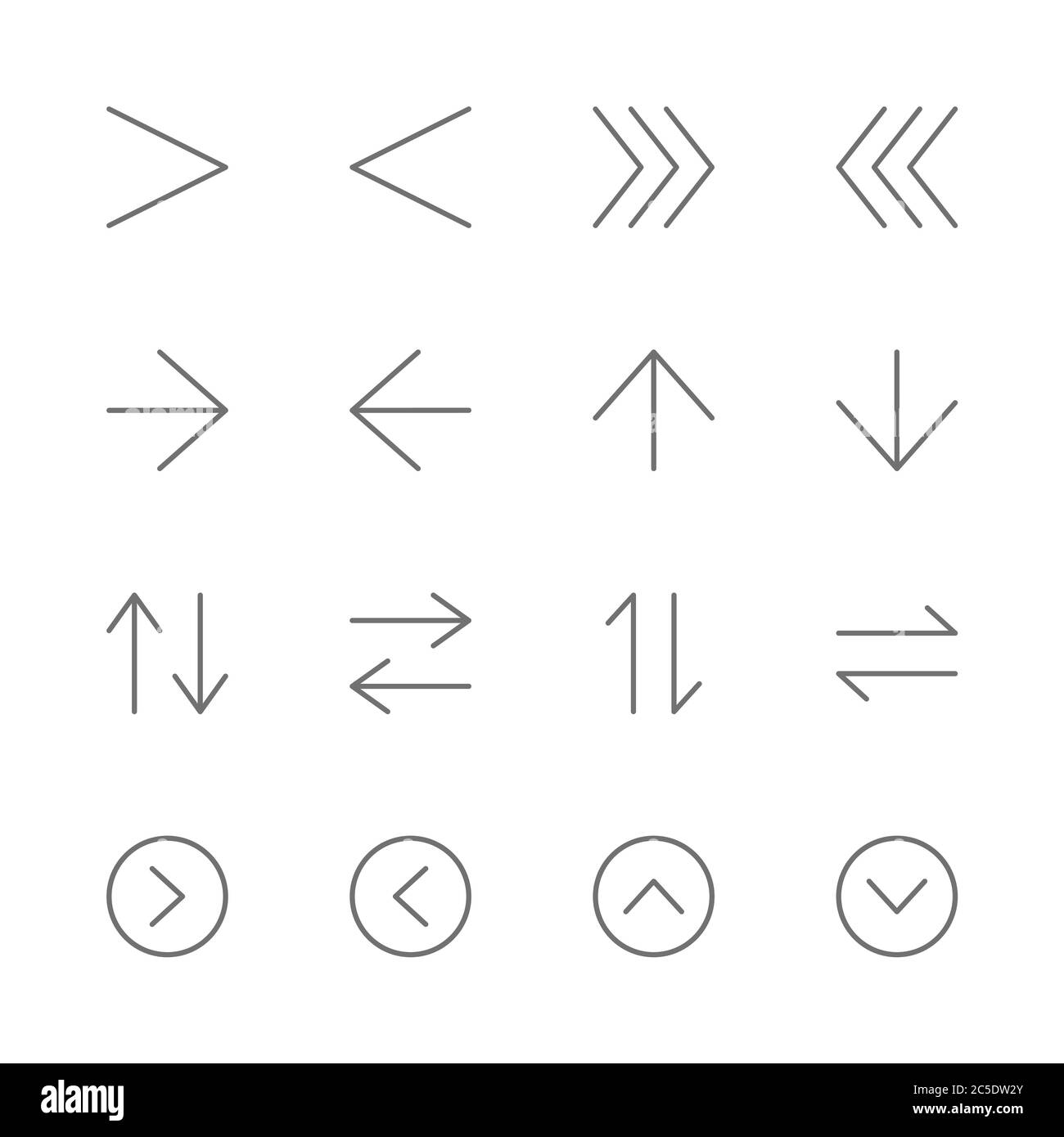 Simple Set of arrows interface Related Vector thin Line Icons. Contains such as direction, nevigation, button, next, skip Stock Vector